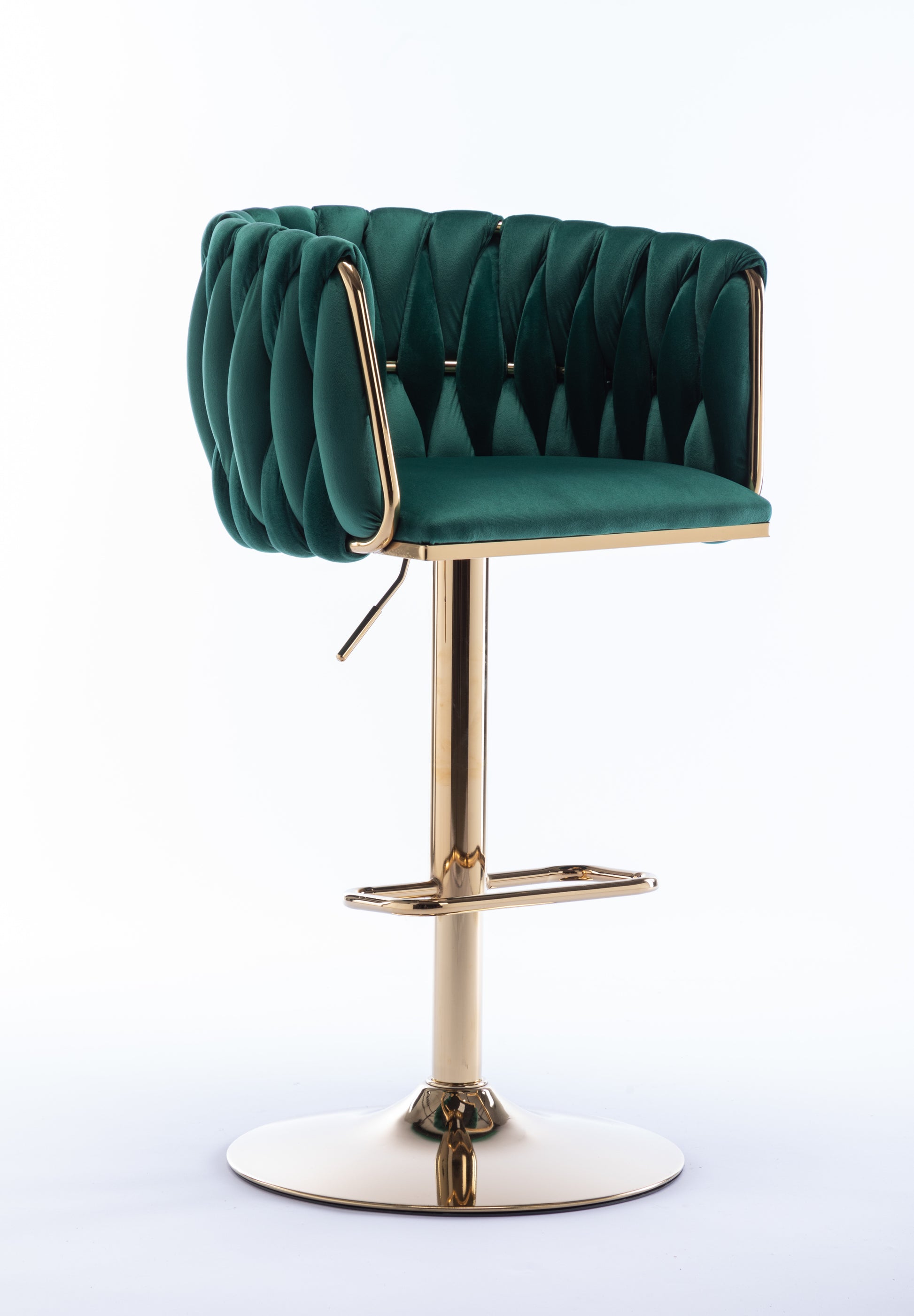 Set Of 2 Bar Stools,With Chrome Footrest And Base Swivel Height Adjustable Mechanical Lifting Velvet Golden Leg Simple Bar Stool Green Green Foam Fabric