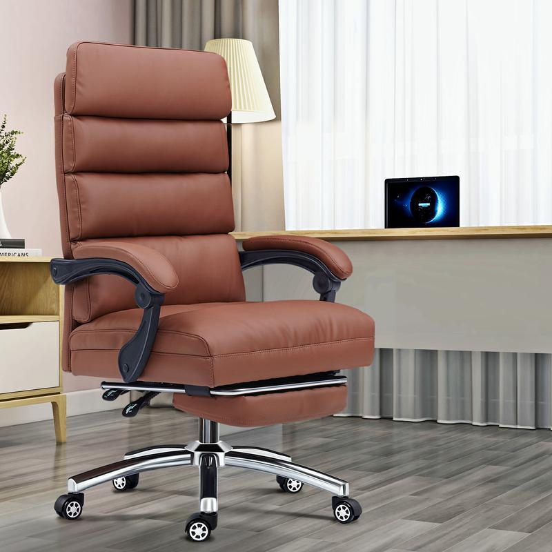 Exectuive Chair High Back Adjustable Managerial Home brown-cotton-leather