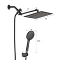Shower Head, 10 Inch High Pressure Rainfall Shower Head Handheld Shower Combo With 11 Inch Extension Arm, 6 Settings Adjustable Anti Leak Shower Head With Holder Hose, Height Angle Adjustable Matte Black Metal