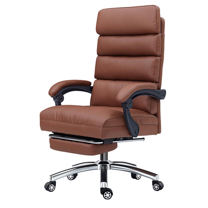 Exectuive Chair High Back Adjustable Managerial Home Desk Chair Brown Cotton Leather