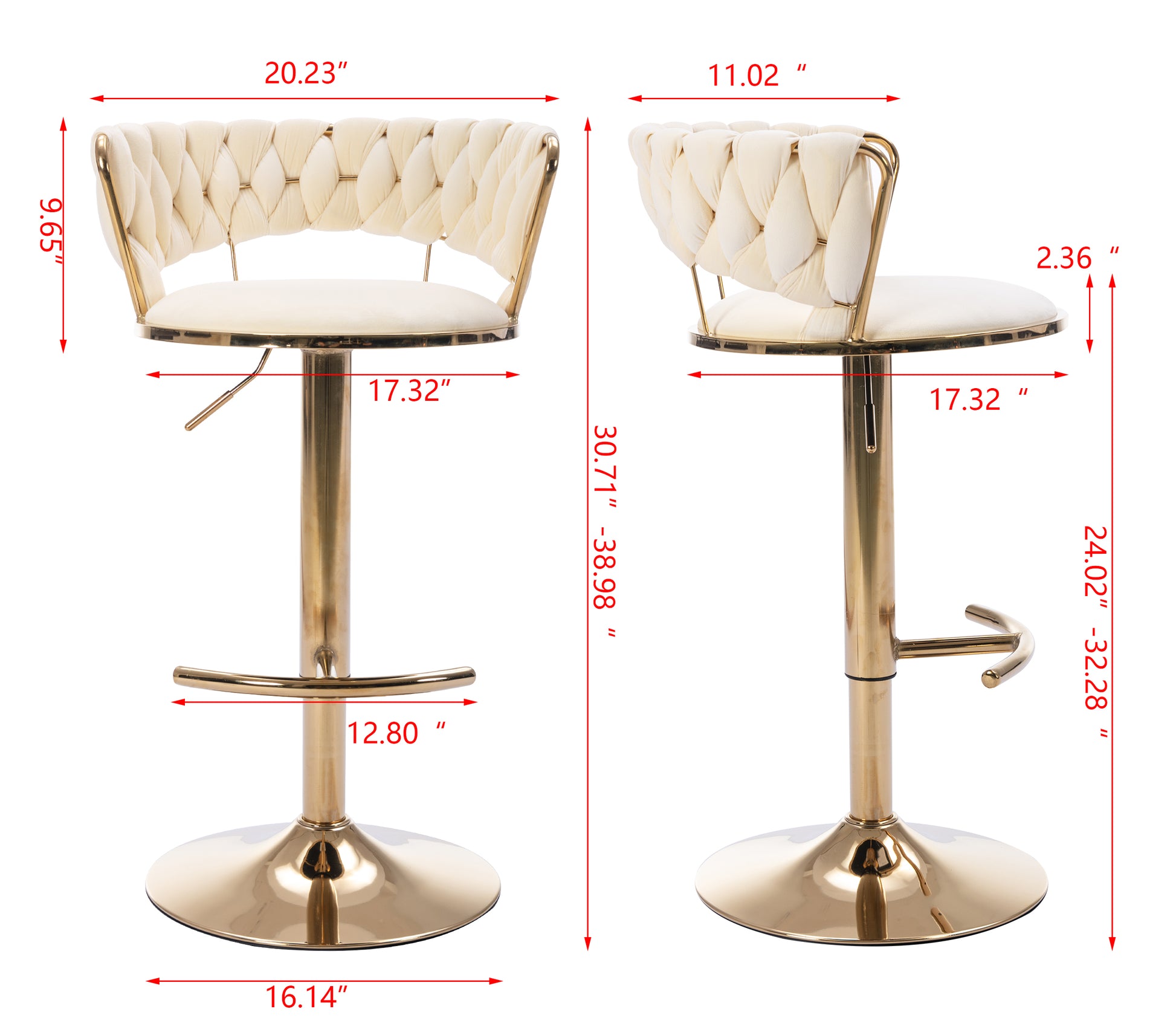 Set Of 2 Bar Stools,With Chrome Footrest And Base Swivel Height Adjustable Mechanical Lifting Velvet Golden Leg Simple Bar Stool Cream Cream Foam Fabric