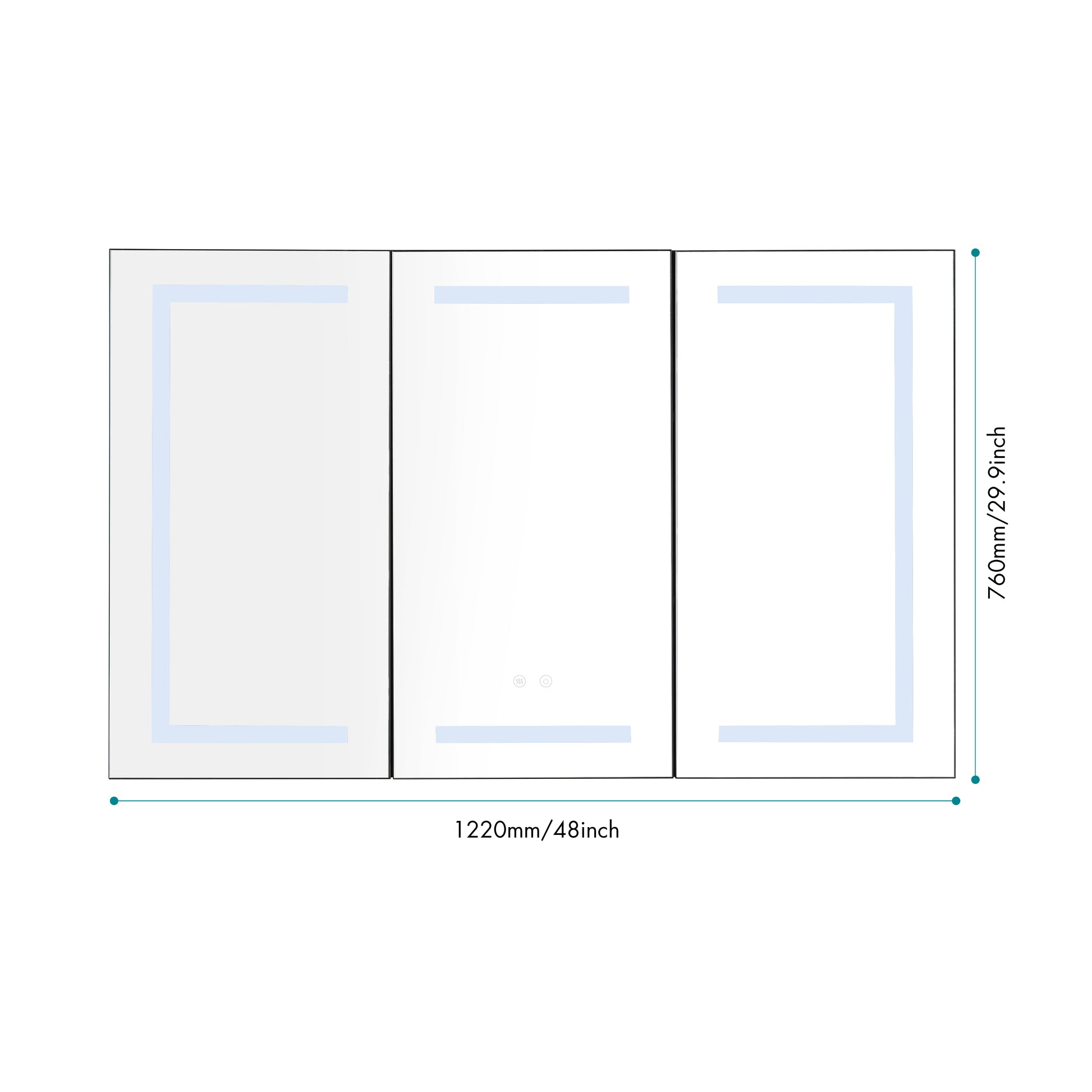 48"X30" Led Mirror Medicine Cabinet With Lights,Dimmer,Defogger,Clock,Temp Display And Usb Matte Black Aluminium