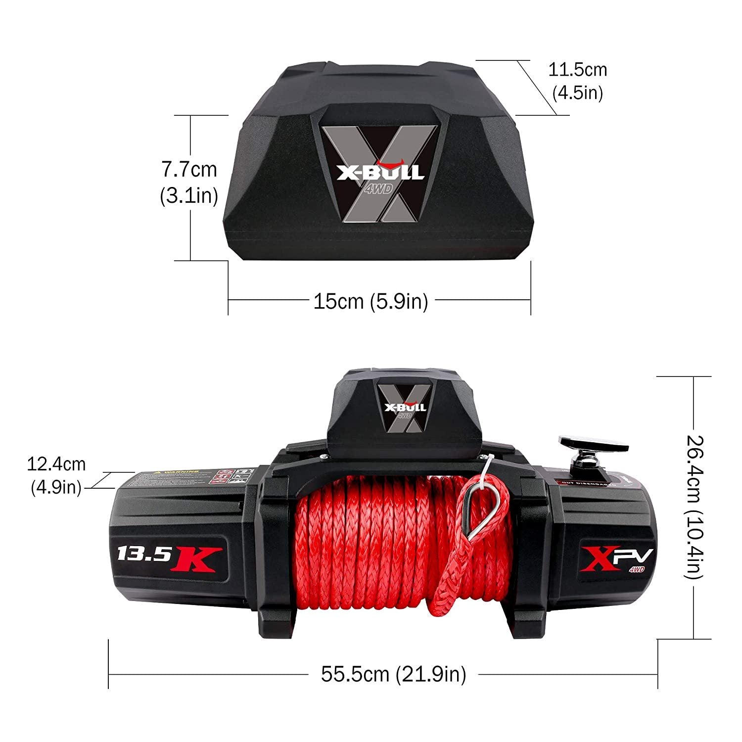 X BULL 13500 LBS Electric Winch XPV 12V Synthetic Red black-stainless steel