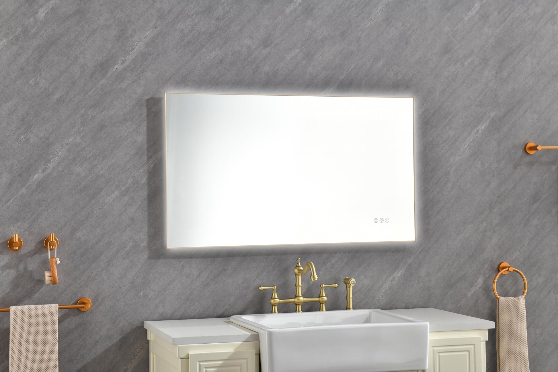 42X 24Inch Led Mirror Bathroom Vanity Mirror With Back Light, Wall Mount Anti Fog Memory Large Adjustable Vanity Mirror Gold Aluminium