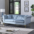 Chesterfield Sofa ,Stanford Sofahigh Quality Chesterfield Sofa ,Teal Bluetufted And Wrinkled Fabric Sofa Contemporary Stanford Sofa .Rseater Tufted Sofa With Scroll Arm And Scroll Back Teal Blue Velvet