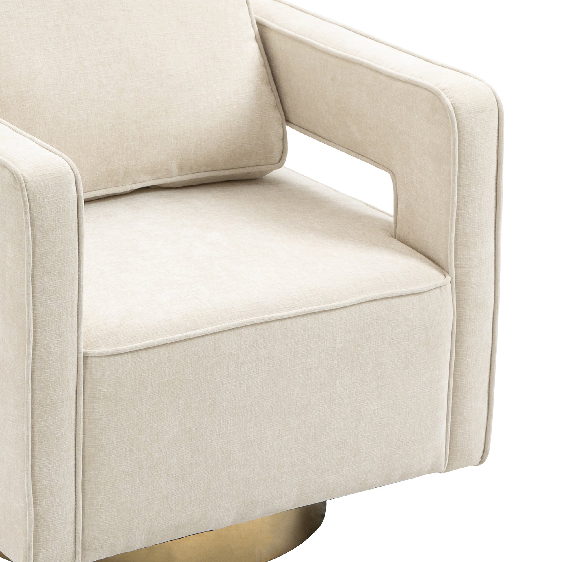 30.7"W Swivel Accent Open Back Chair Modern Comfy Sofa Chair With Gold Stainless Steel Base For Nursery Bedroom Living Room Hotel Office, Club Chair Leisure Arm Chair For Lounge Beige Chenille Beige