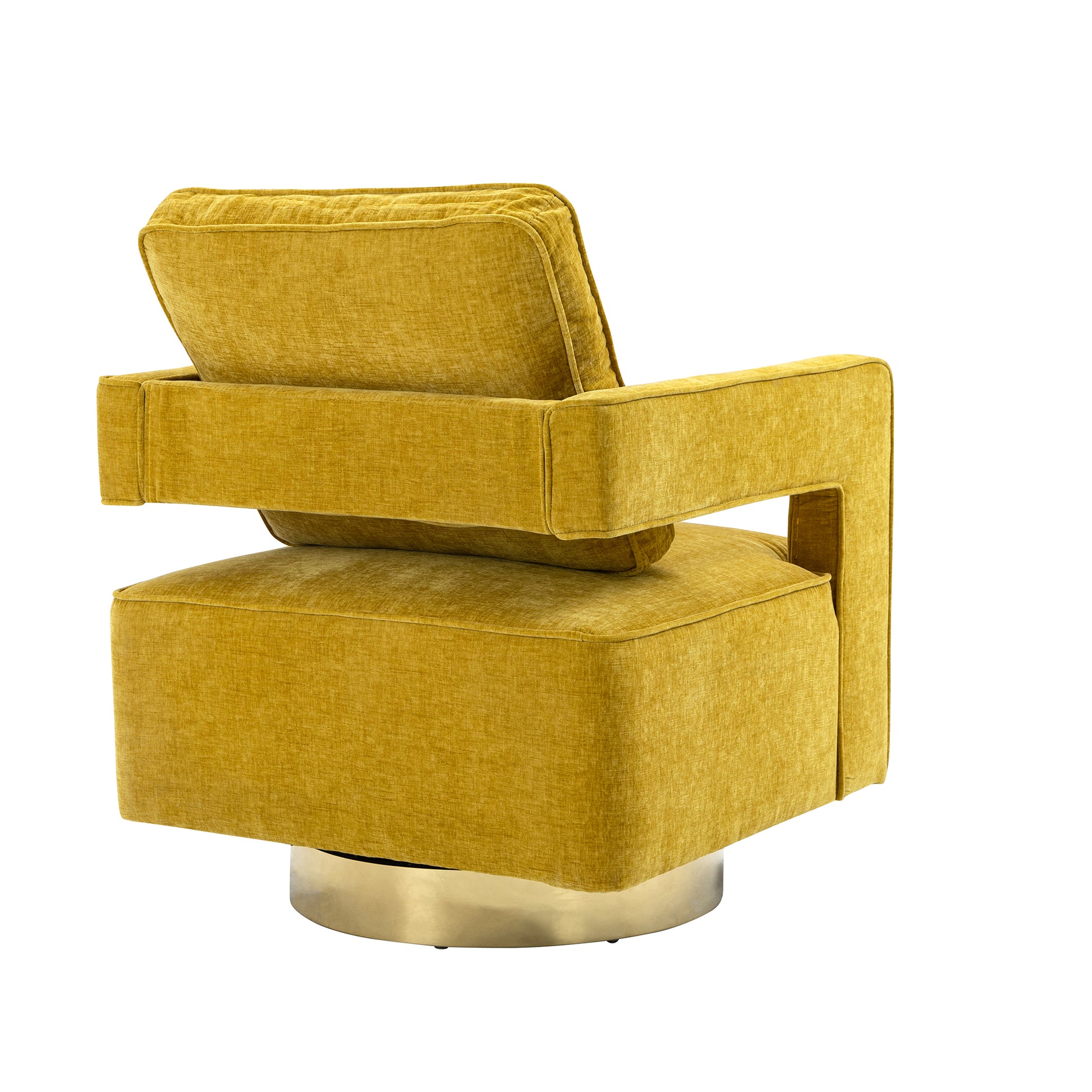 30.7"W Swivel Accent Open Back Chair Modern Comfy Sofa Chair With Gold Stainless Steel Base For Nursery Bedroom Living Room Hotel Office, Club Chair Leisure Arm Chair For Lounge Mustard Chenille