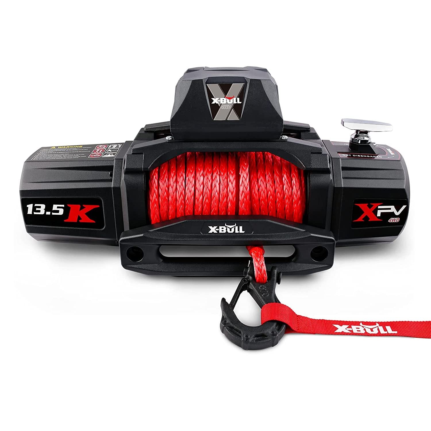 X BULL 13500 LBS Electric Winch XPV 12V Synthetic Red black-stainless steel