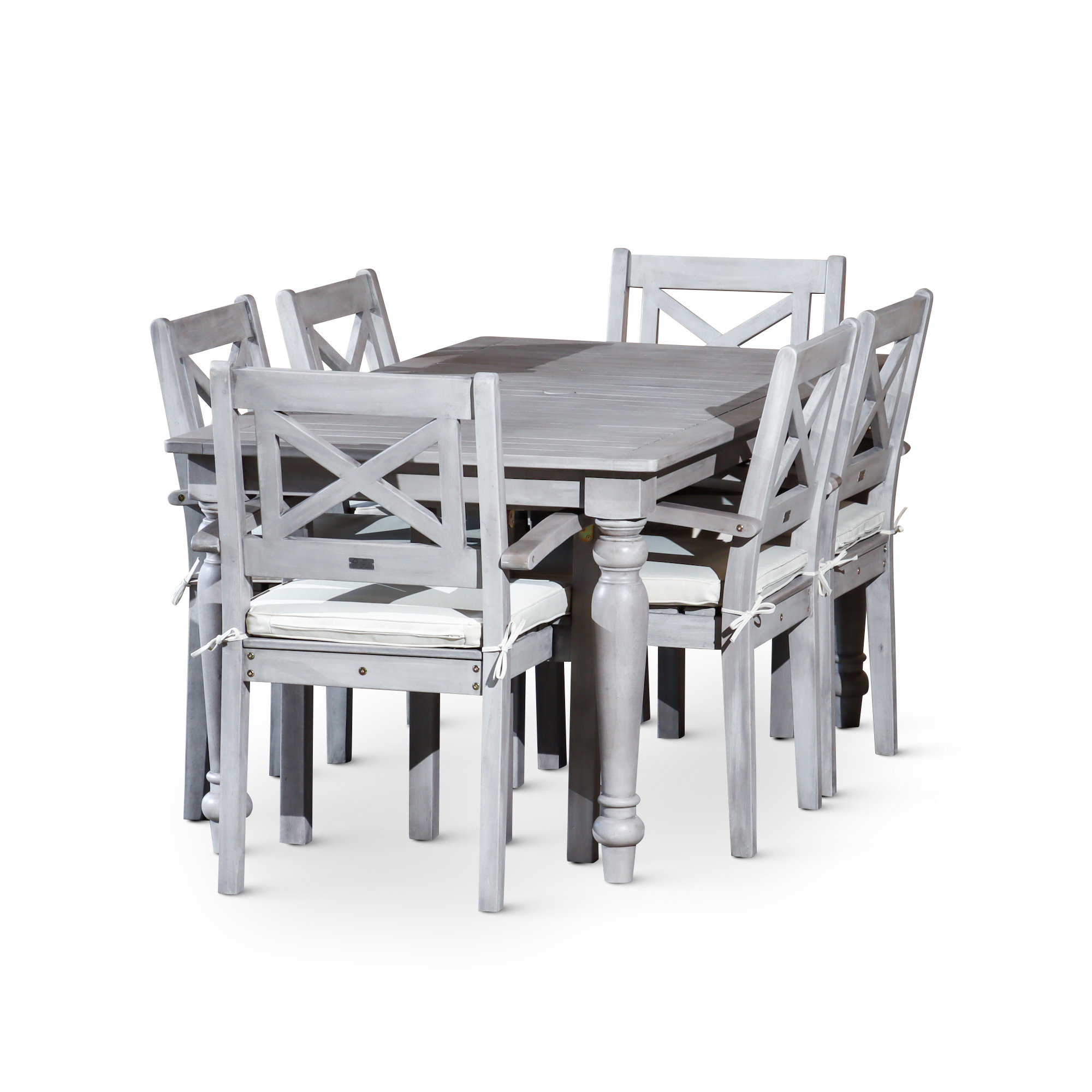 Rectangular 7 Piece Dining Set silver+grey-solid wood