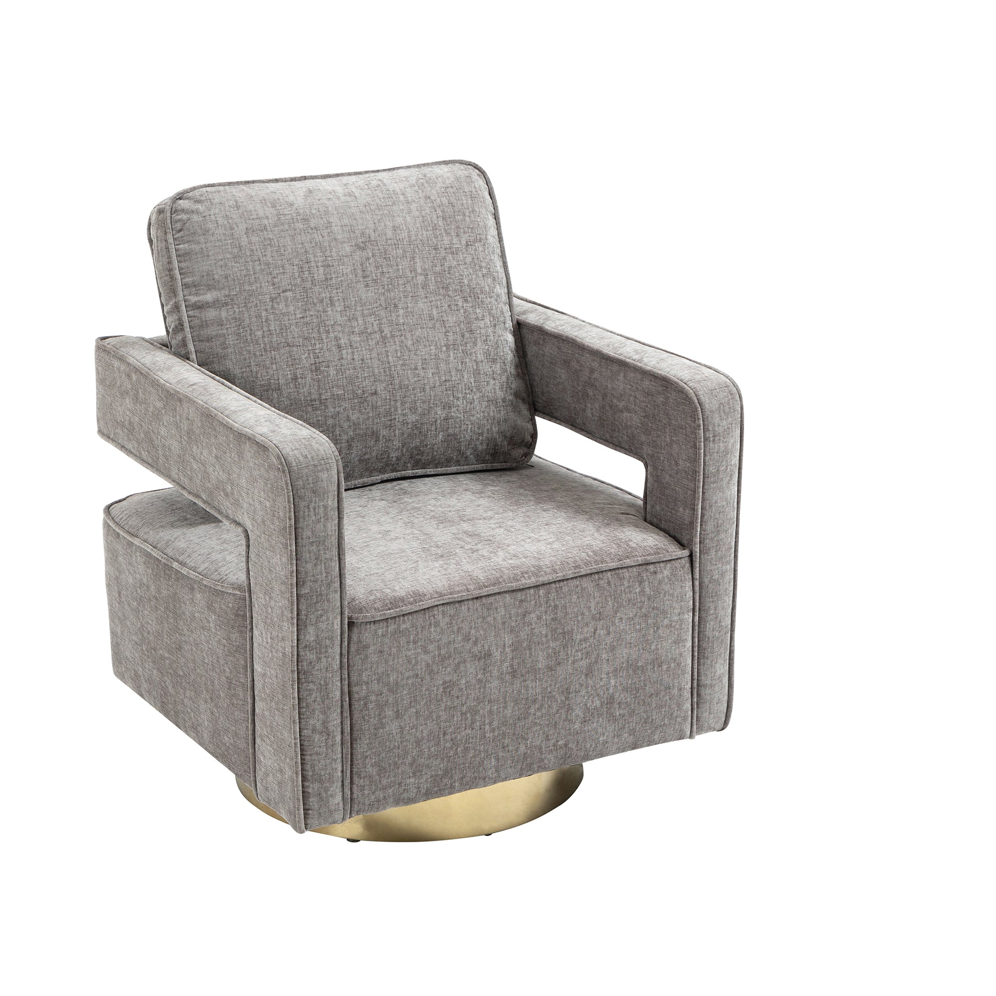 30.7"W Swivel Accent Open Back Chair Modern Comfy Sofa Chair With Gold Stainless Steel Base For Nursery Bedroom Living Room Hotel Office, Club Chair Leisure Arm Chair For Lounge Gray Chenille Gray