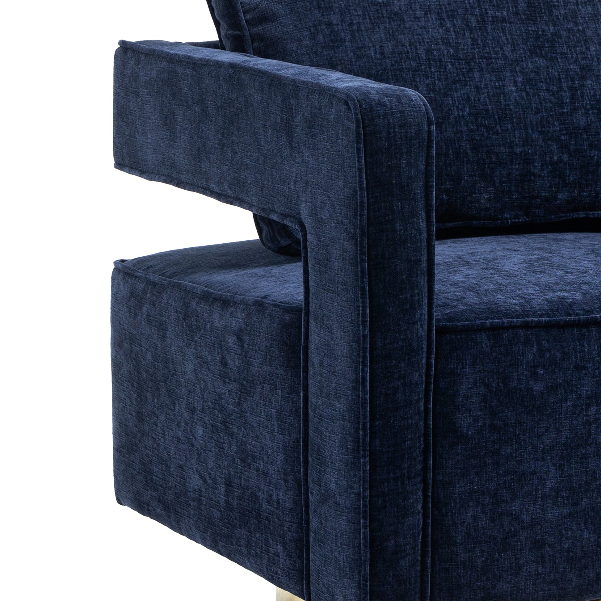 30.7"W Swivel Accent Open Back Chair Modern Comfy Sofa Chair With Gold Stainless Steel Base For Nursery Bedroom Living Room Hotel Office, Club Chair Leisure Arm Chair For Lounge Navy Chenille Navy