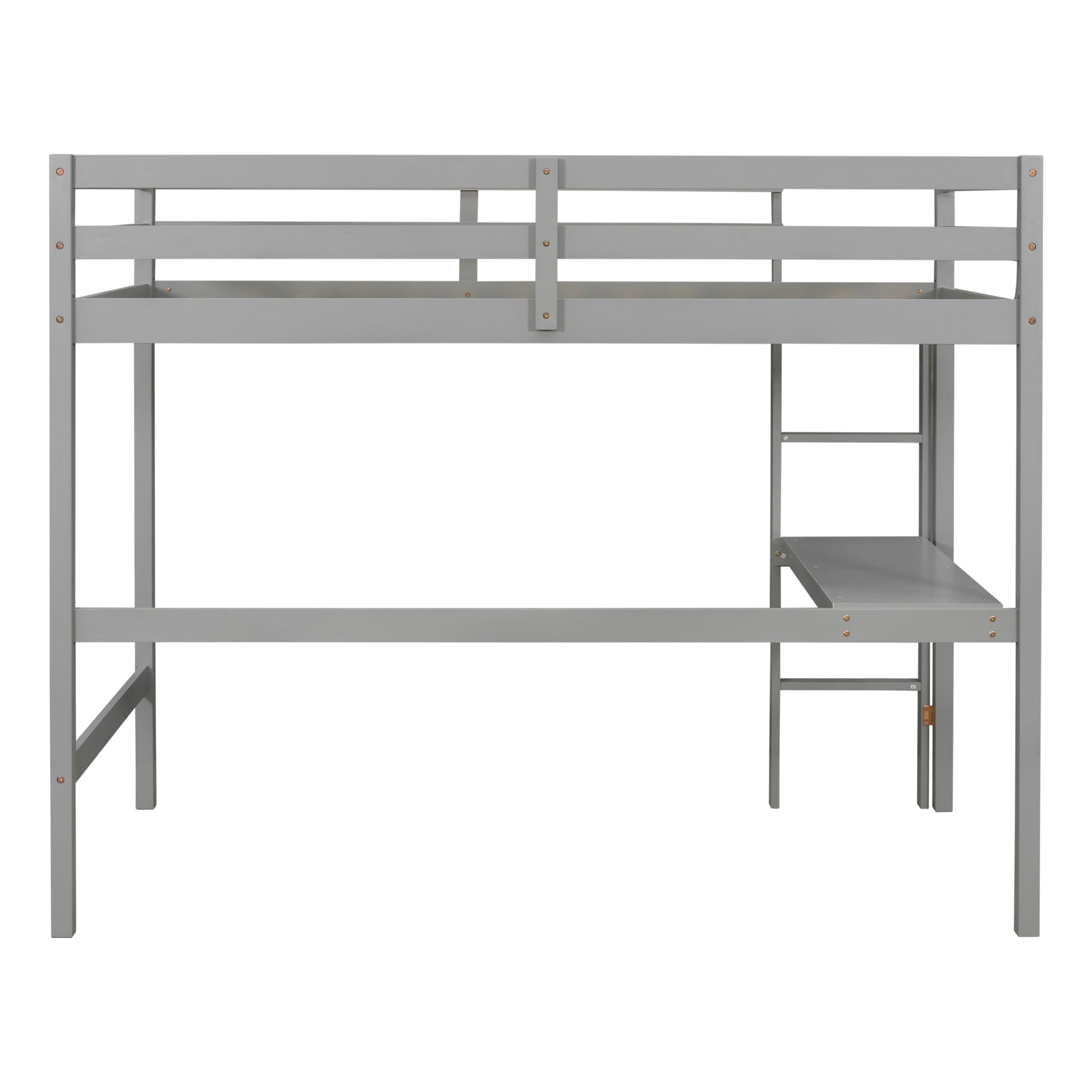 Twin Loft Pine Wood Bed With Built In Desk, Safety Guardrails, Ladder,Grey Old Sku:W50450910 Twin Grey Pine