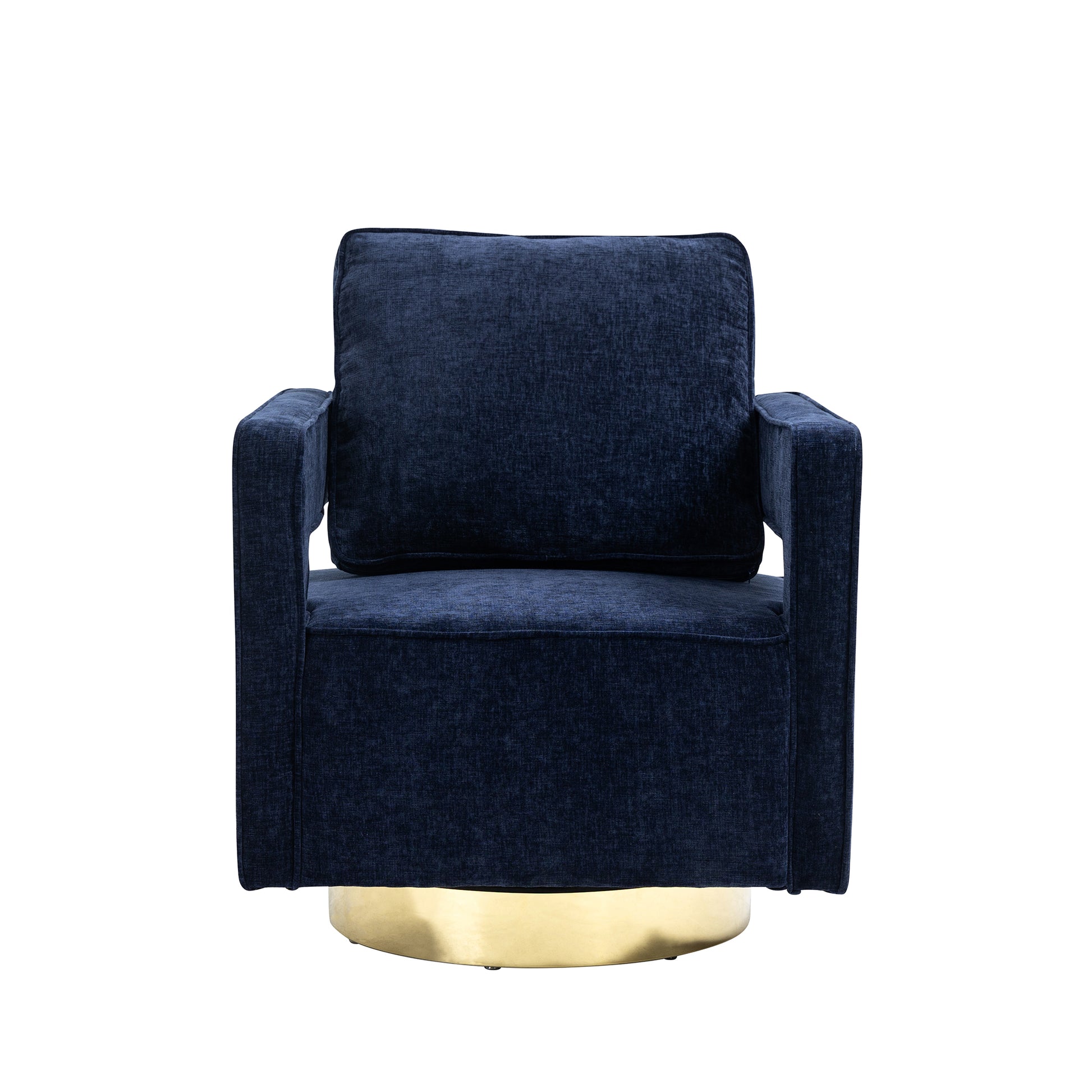 30.7"W Swivel Accent Open Back Chair Modern Comfy Sofa Chair With Gold Stainless Steel Base For Nursery Bedroom Living Room Hotel Office, Club Chair Leisure Arm Chair For Lounge Navy Chenille Navy