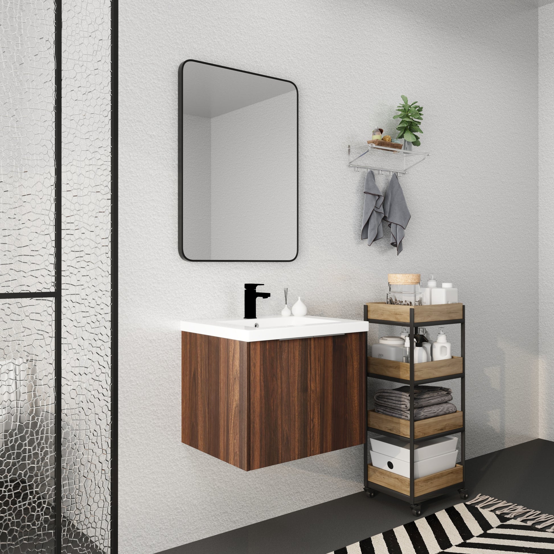 Bathroom Cabinet With Sink,Soft Close Doors,Float Mounting Design,24 Inch For Small Bathroom,24X18 00624Caw Kd Packing California Walnut Bathroom Modern Plywood Plywood