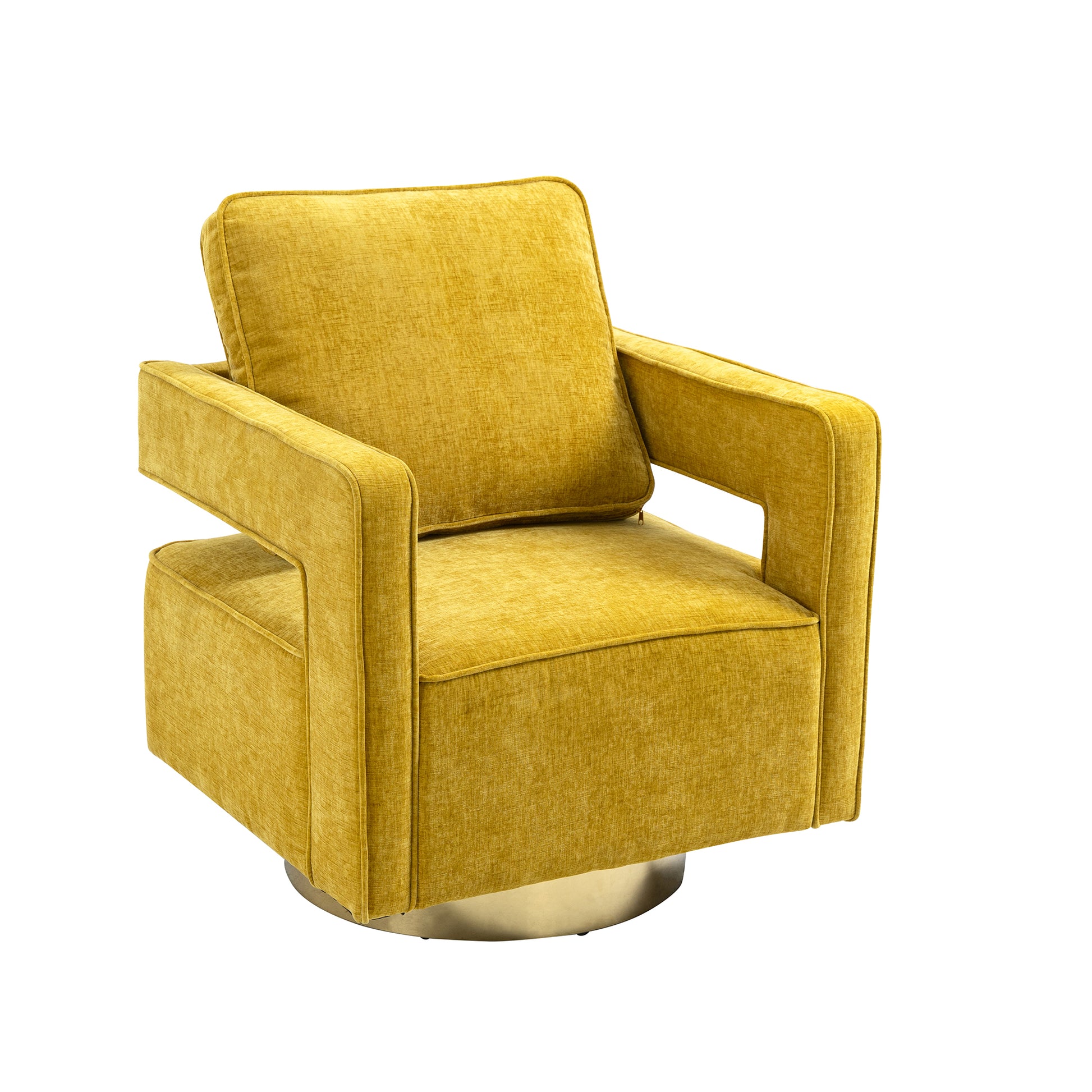 30.7"W Swivel Accent Open Back Chair Modern Comfy Sofa Chair With Gold Stainless Steel Base For Nursery Bedroom Living Room Hotel Office, Club Chair Leisure Arm Chair For Lounge Mustard Chenille