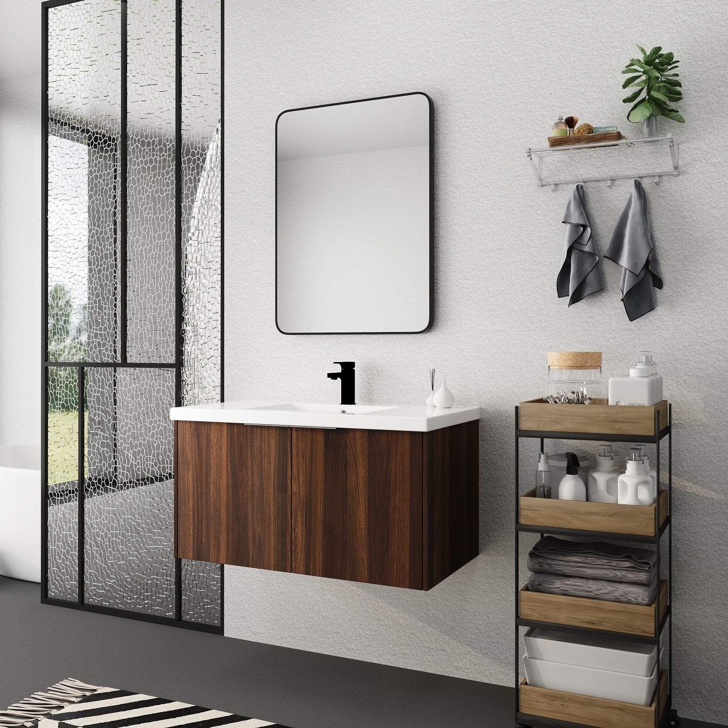 Modern Design 36 Inch Float Mounting Bathroom Vanity With Sink Soft Close Door,2 Doors 00636Caw Kd Packing California Walnut 2 Bathroom Wall Mounted Plywood Plywood