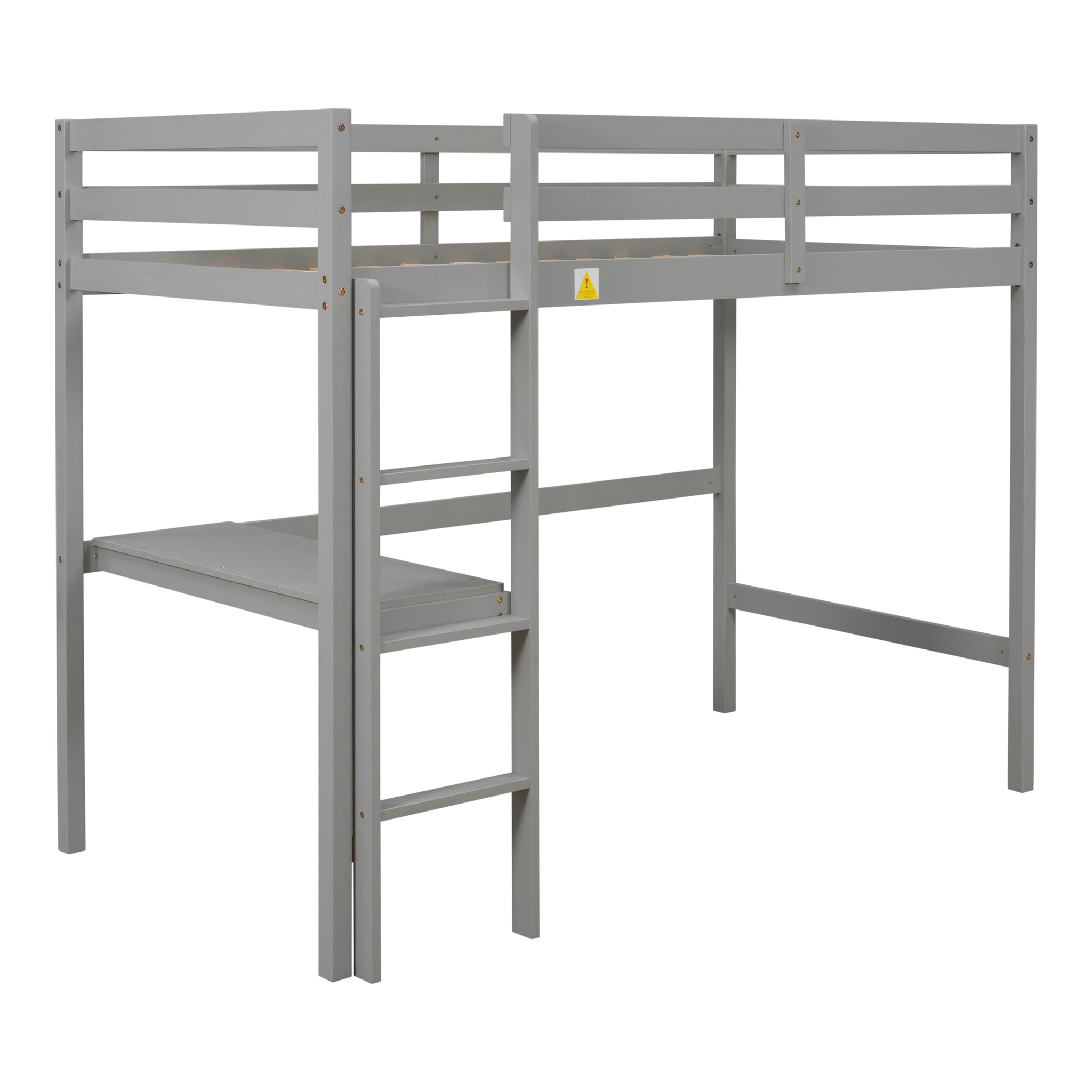 Twin Loft Pine Wood Bed With Built In Desk, Safety Guardrails, Ladder,Grey Old Sku:W50450910 Twin Grey Pine