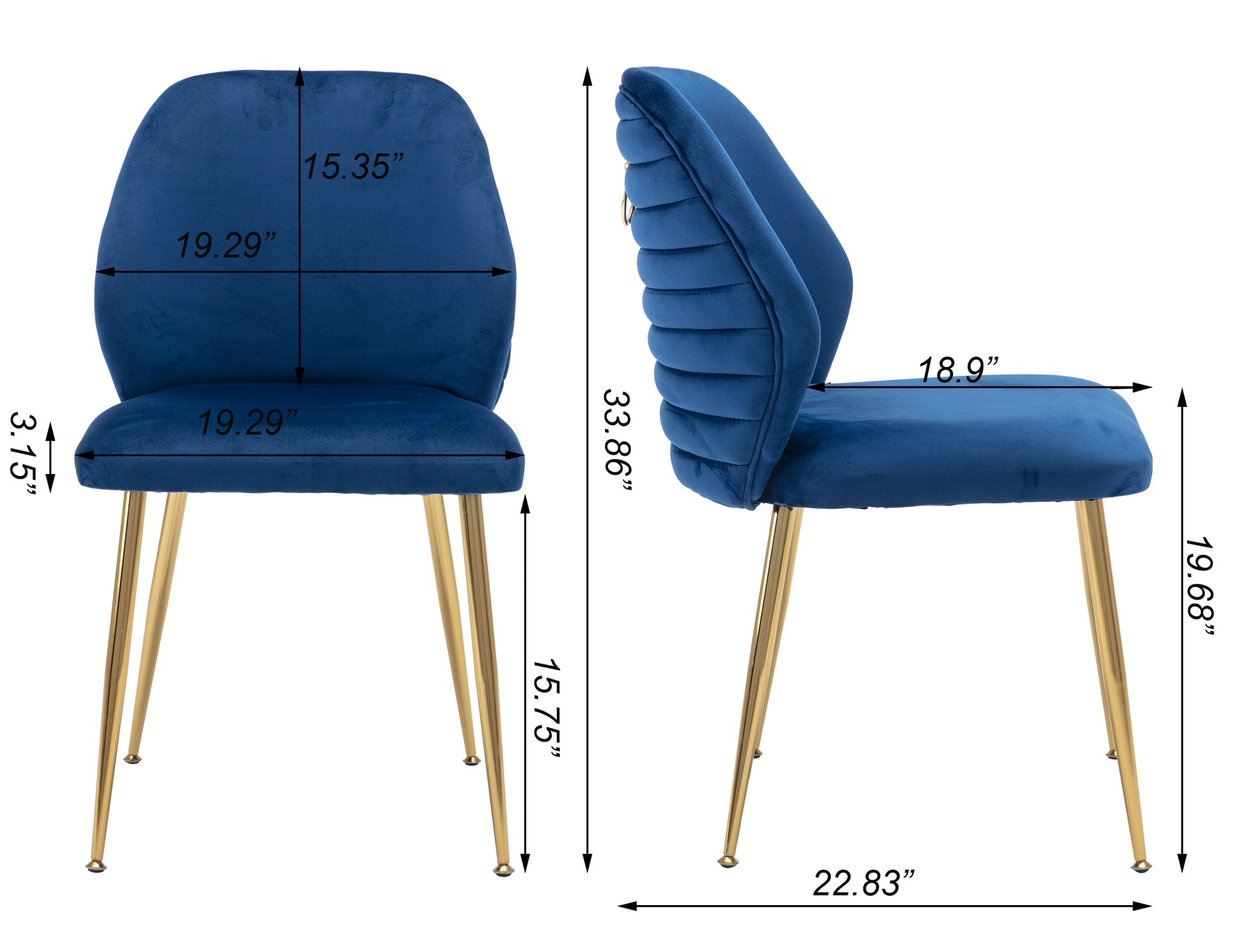 Modern Dining Chair Set Of 2, Woven Velvet Upholstered Side Chairs With Barrel Backrest And Gold Metal Legs, Accent Chairs For Living Room Bedroom,Blue Blue Foam Velvet