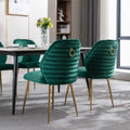 Modern Dining Chair Set Of 2, Woven Velvet Upholstered Side Chairs With Barrel Backrest And Gold Metal Legs, Accent Chairs For Living Room Bedroom,Green Green Foam Velvet