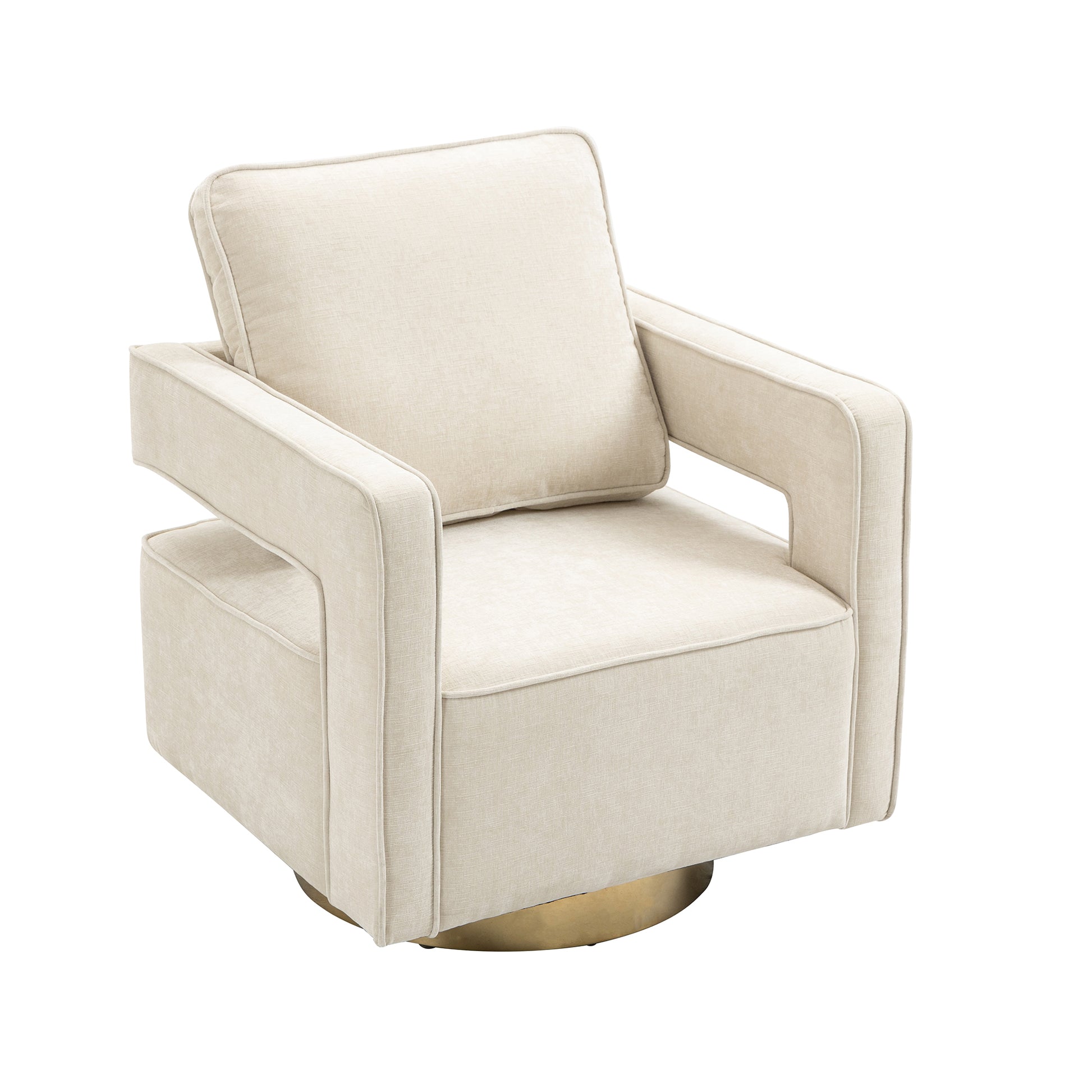30.7"W Swivel Accent Open Back Chair Modern Comfy Sofa Chair With Gold Stainless Steel Base For Nursery Bedroom Living Room Hotel Office, Club Chair Leisure Arm Chair For Lounge Beige Chenille Beige