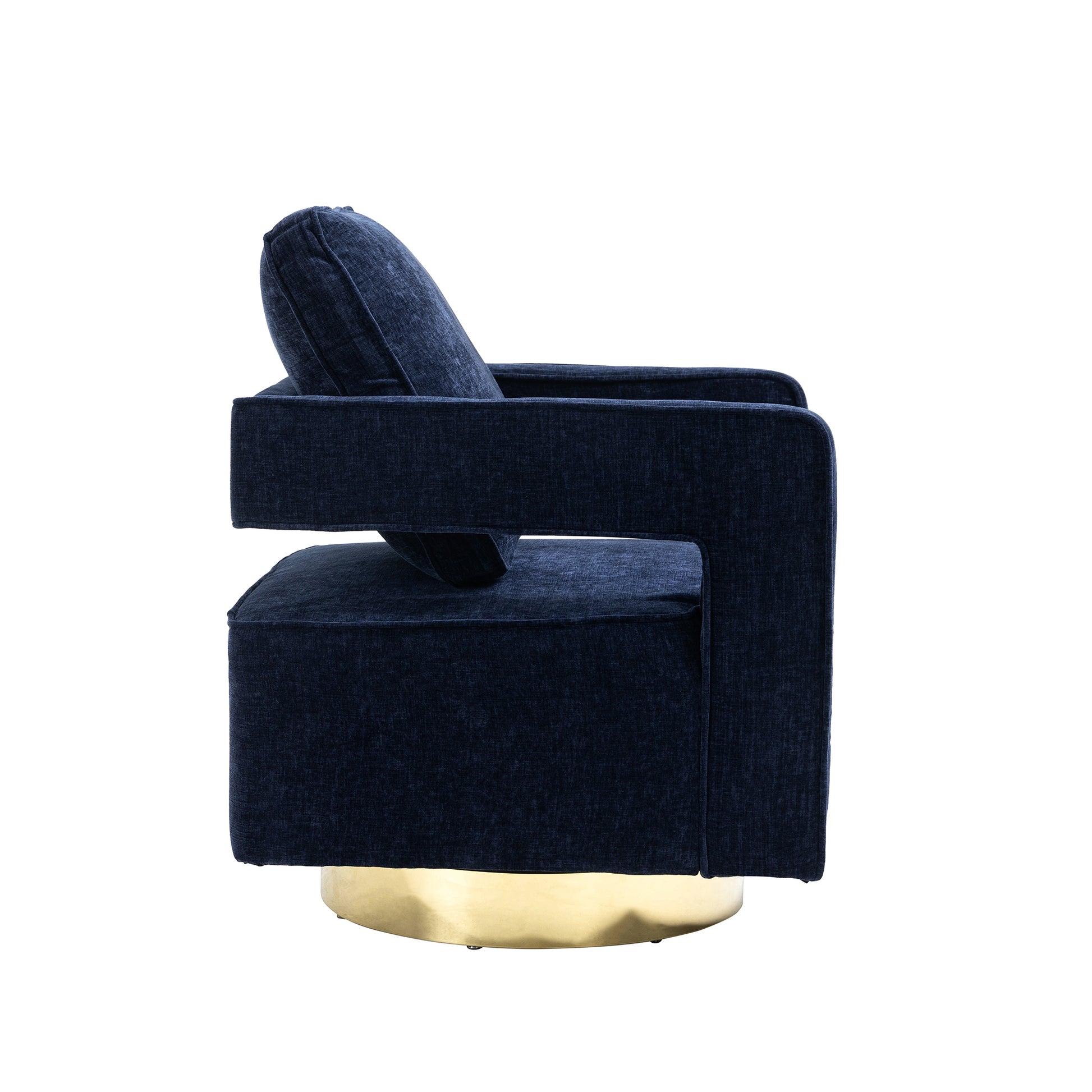 30.7"W Swivel Accent Open Back Chair Modern Comfy Sofa Chair With Gold Stainless Steel Base For Nursery Bedroom Living Room Hotel Office, Club Chair Leisure Arm Chair For Lounge Navy Chenille Navy