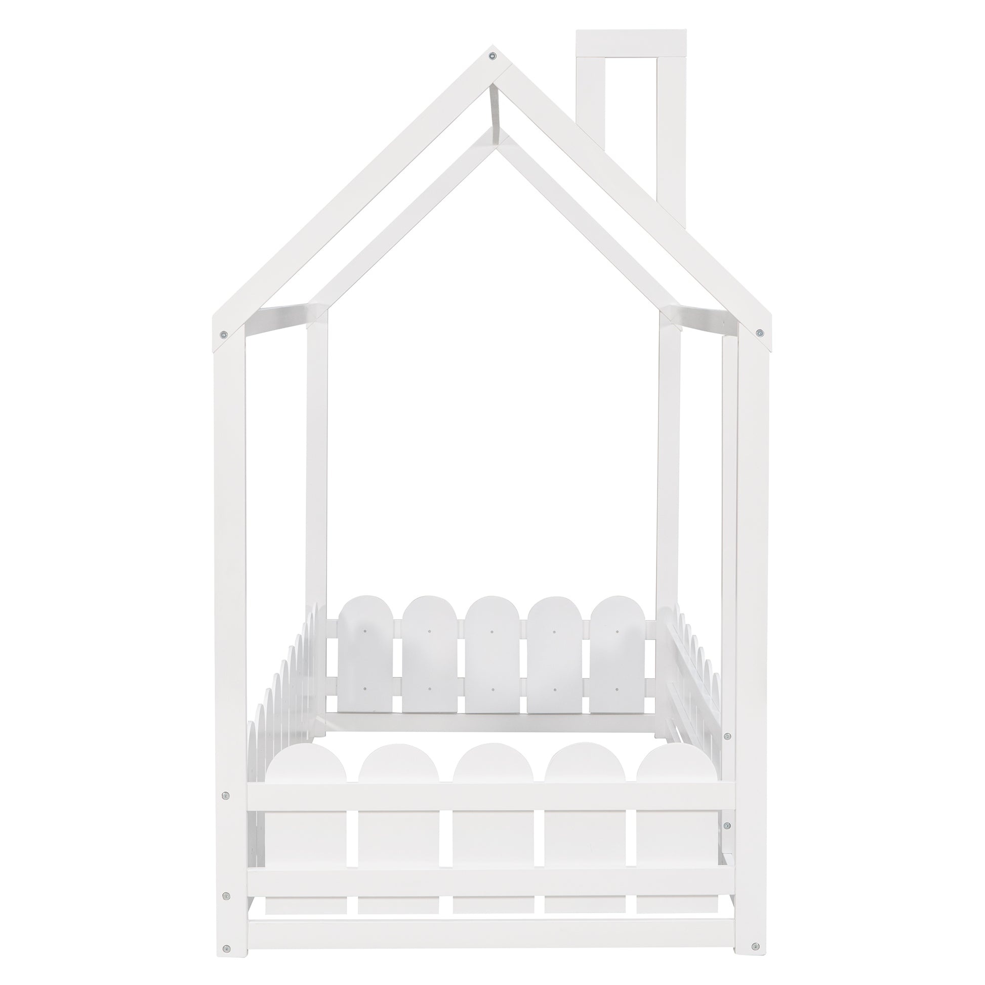 Slats Are Not Included Twin Size Wood Bed House Bed Frame With Fence,For Kids,Teens, Girls,Boys White Old Sku:Wf194274Aak White Solid Wood