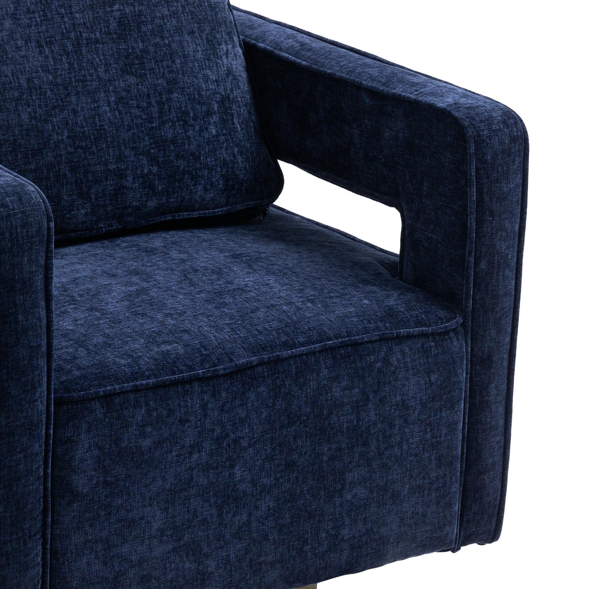 30.7"W Swivel Accent Open Back Chair Modern Comfy Sofa Chair With Gold Stainless Steel Base For Nursery Bedroom Living Room Hotel Office, Club Chair Leisure Arm Chair For Lounge Navy Chenille Navy