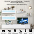 Wall Mount Floating Tv Stand With Four Storage Cabinets And Two Shelves, High Gloss Entertainment Center For 95 Inch Tv, 16 Color Rgb Led Lights For Living Room, White White 90 Inches Or Larger Particle Board