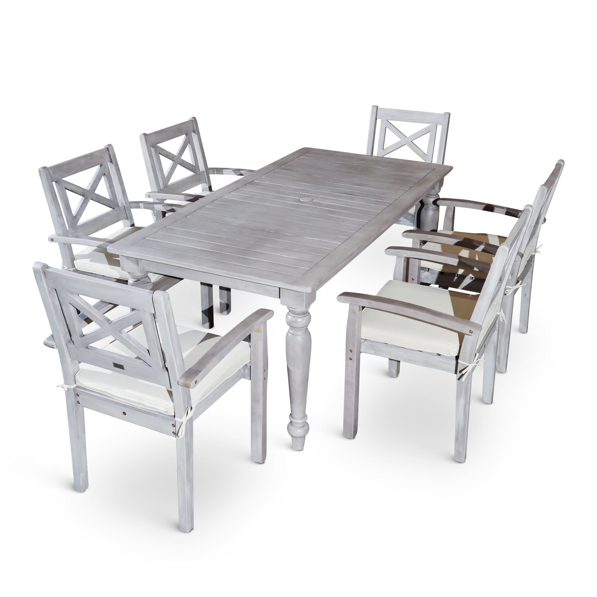 Rectangular 7 Piece Dining Set silver+grey-solid wood