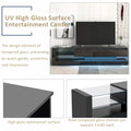 Tv Stand With Two Media Storage Cabinets Modern High Gloss Entertainment Center For 75 Inch Tv, 16 Color Rgb Led Color Changing Lights For Living Room, Black Black Mdf