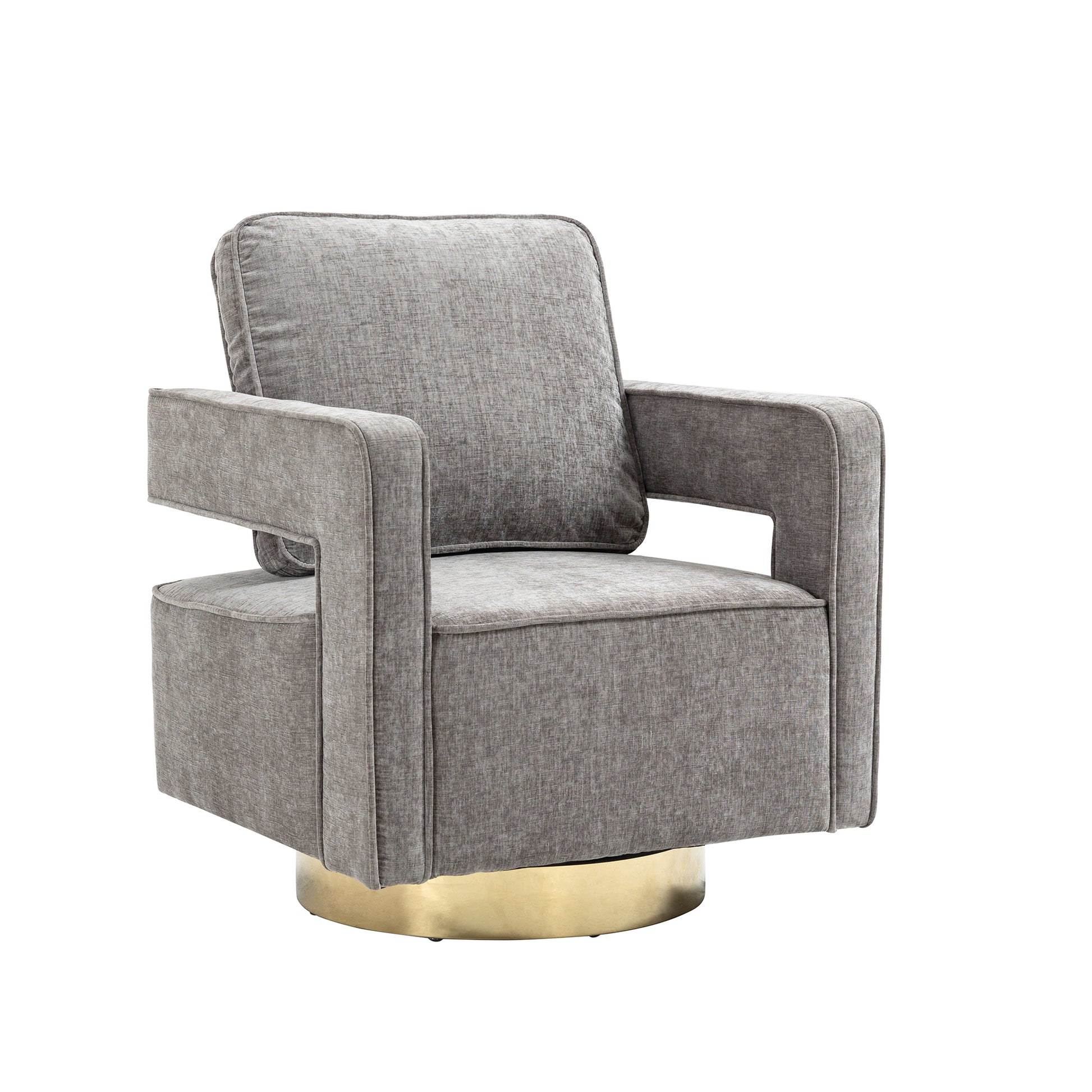 30.7"W Swivel Accent Open Back Chair Modern Comfy Sofa Chair With Gold Stainless Steel Base For Nursery Bedroom Living Room Hotel Office, Club Chair Leisure Arm Chair For Lounge Gray Chenille Gray