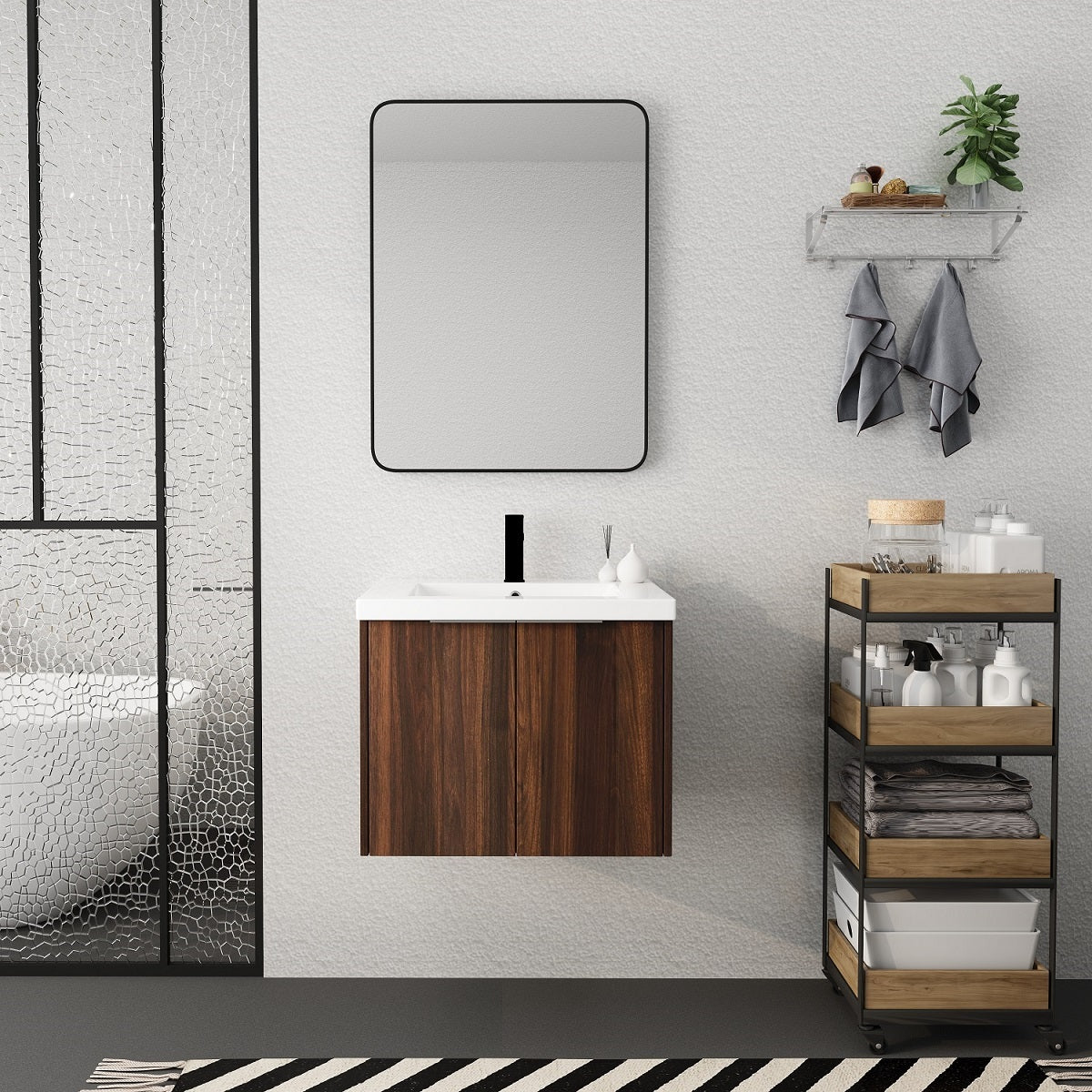 Bathroom Cabinet With Sink,Soft Close Doors,Float Mounting Design,24 Inch For Small Bathroom,24X18 00624Caw Kd Packing California Walnut Bathroom Modern Plywood Plywood