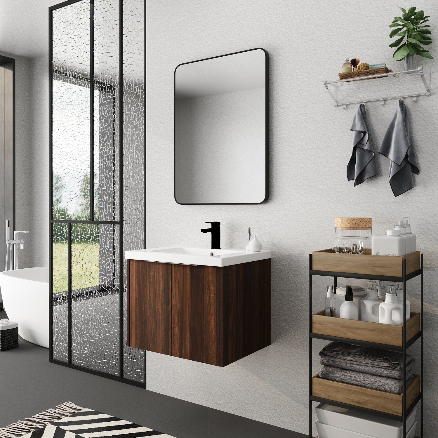 Bathroom Cabinet With Sink,Soft Close Doors,Float Mounting Design,24 Inch For Small Bathroom,24X18 00624Caw Kd Packing California Walnut Bathroom Modern Plywood Plywood