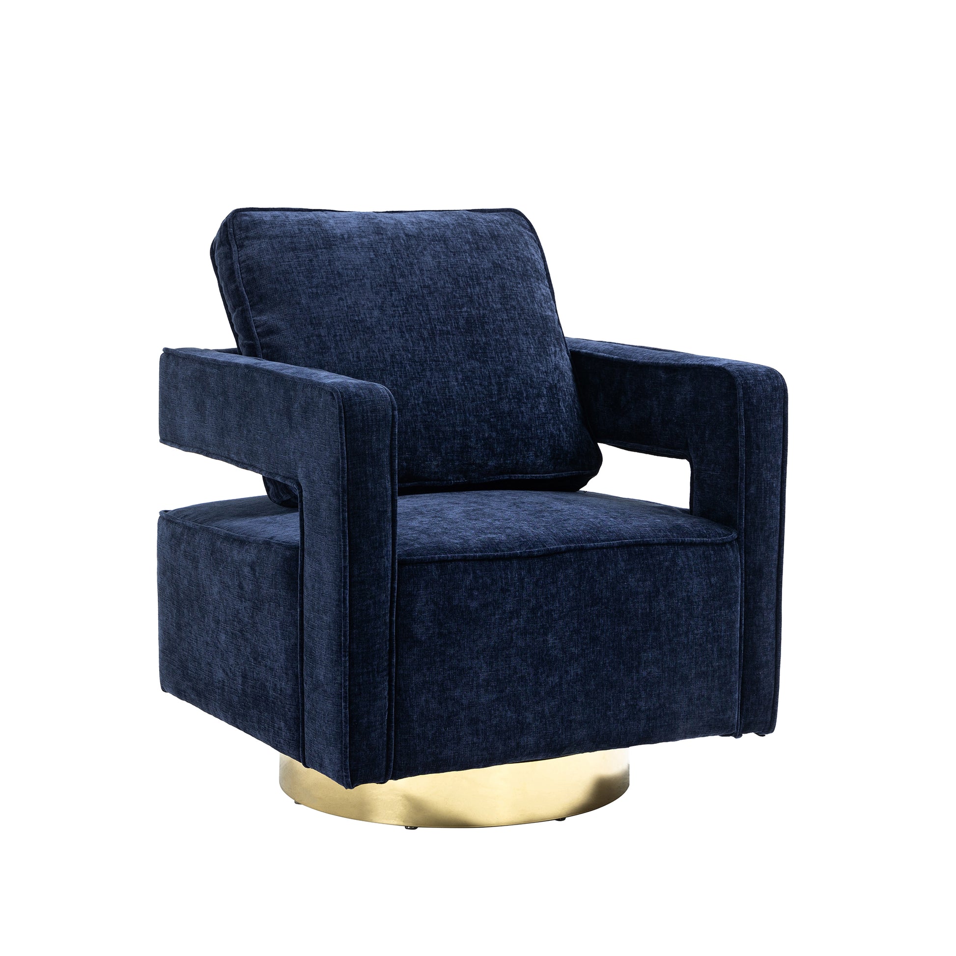 30.7"W Swivel Accent Open Back Chair Modern Comfy Sofa Chair With Gold Stainless Steel Base For Nursery Bedroom Living Room Hotel Office, Club Chair Leisure Arm Chair For Lounge Navy Chenille Navy