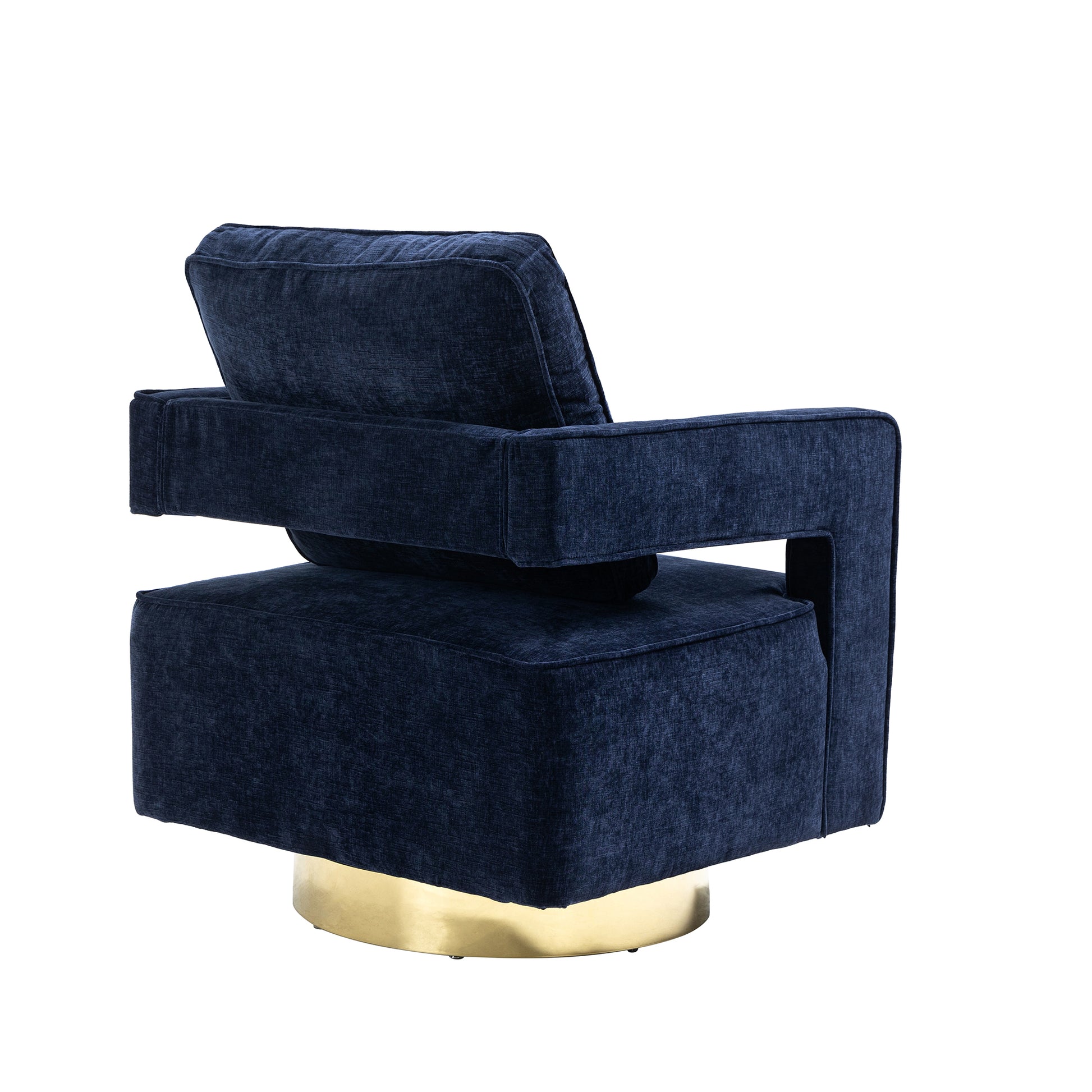 30.7"W Swivel Accent Open Back Chair Modern Comfy Sofa Chair With Gold Stainless Steel Base For Nursery Bedroom Living Room Hotel Office, Club Chair Leisure Arm Chair For Lounge Navy Chenille Navy