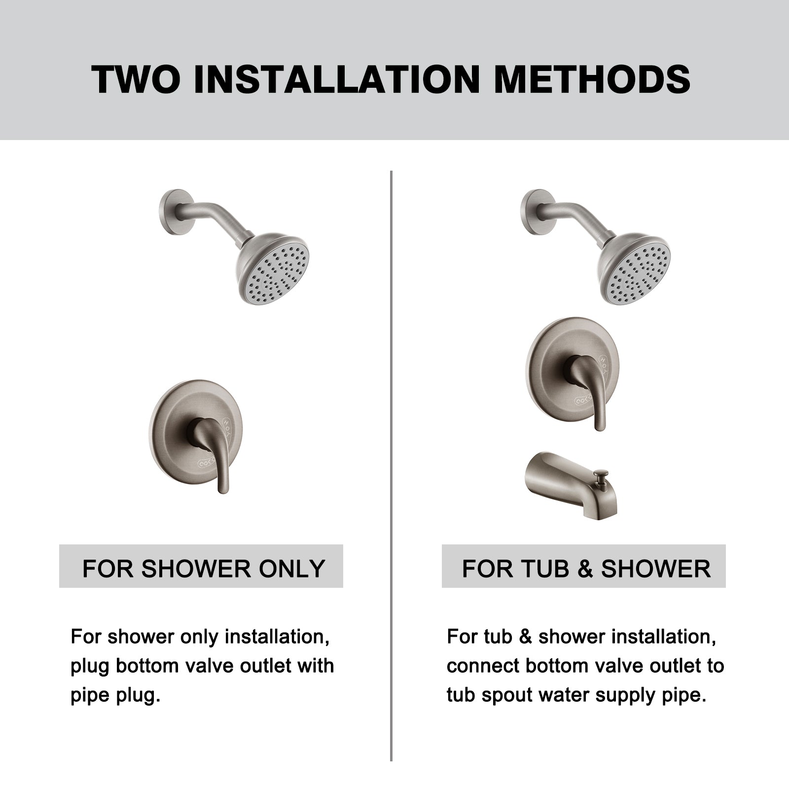 Brushed Nickel 6 Inch Shower Faucet wih Tub Spout brushed nickel-metal