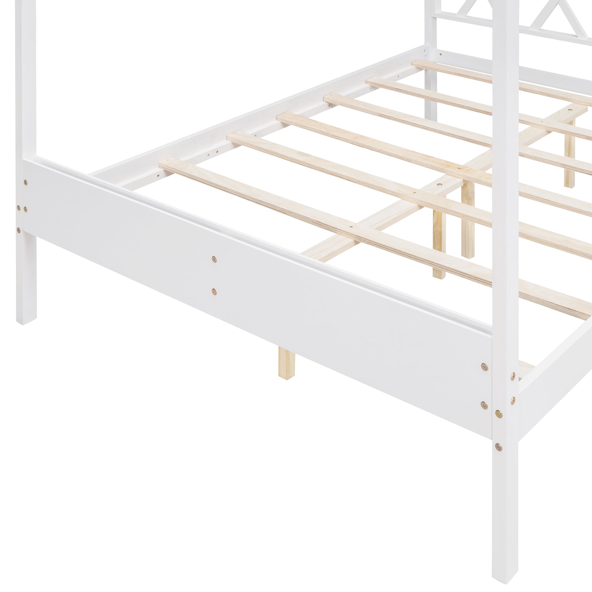 Full Size Wood House Bed With Storage Space, White Old Sku :Lp000002Aak White Solid Wood