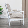Spindle Chair, White Finish, Taupe Paisley Fabric White Fabric
