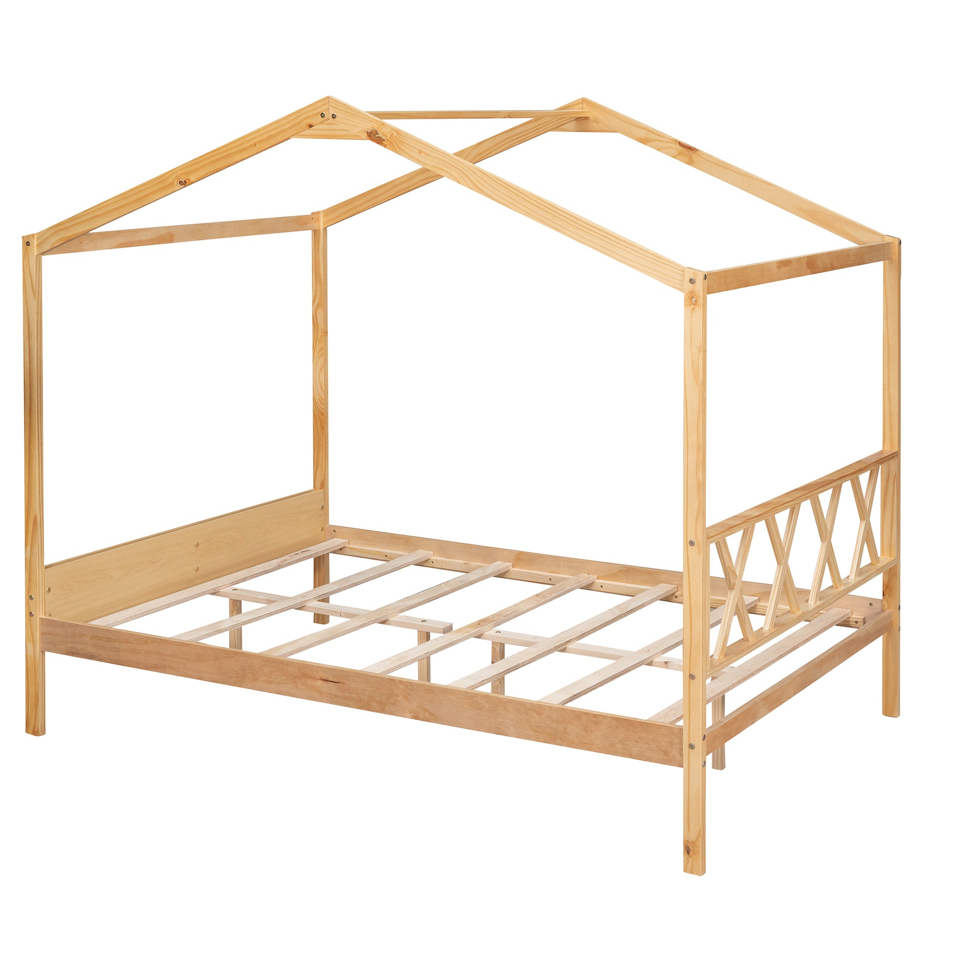 Full Size Wood House Bed With Storage Space, Natural Old Sku :Lp000002Aam Natural Solid Wood