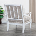Spindle Chair, White Finish, Taupe Paisley Fabric White Fabric