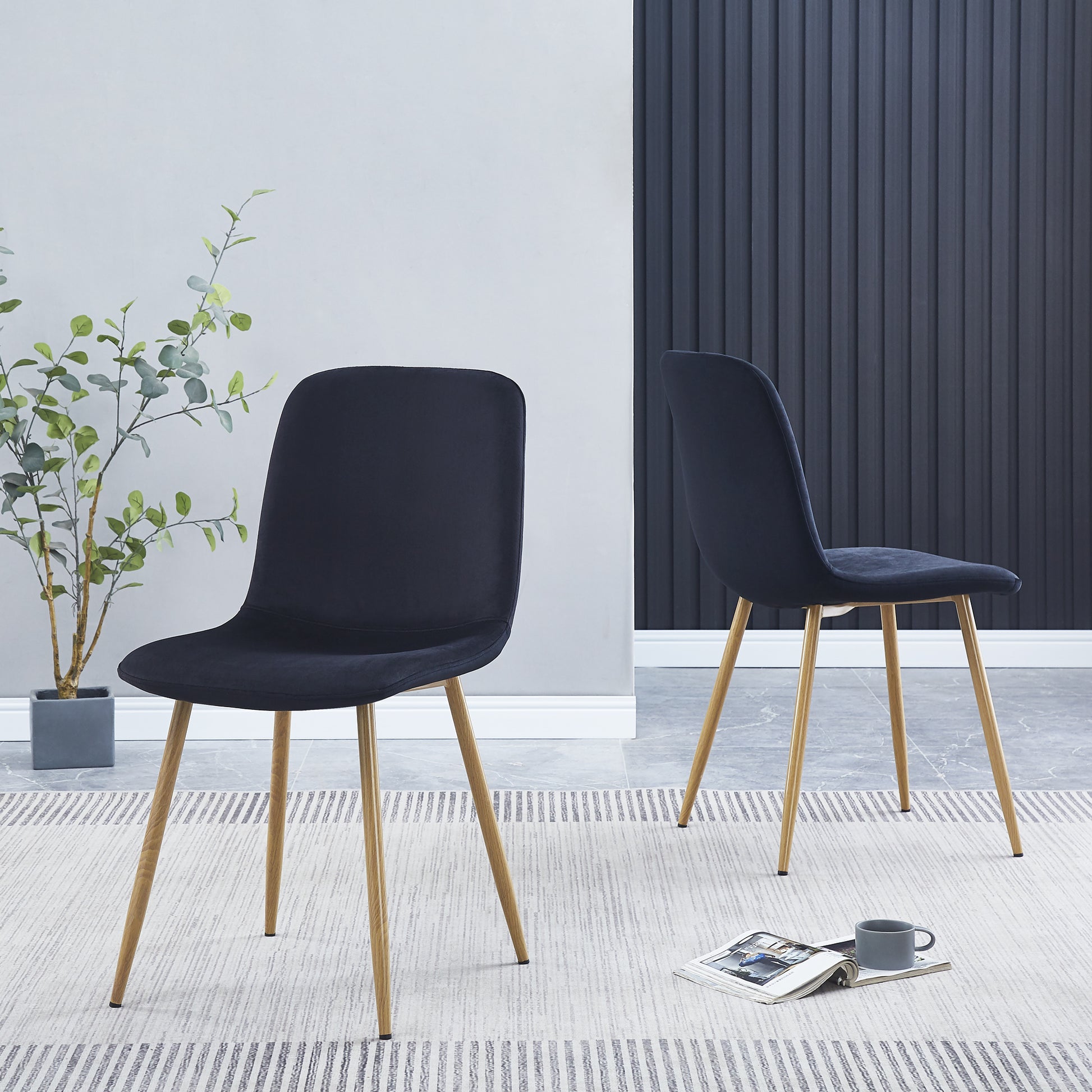 Dining Chair 4Pcs Black Modern Style Technology.Suitable For Restaurants, Cafes, Taverns, Offices, Living Rooms, Reception Rooms. Black Fabric