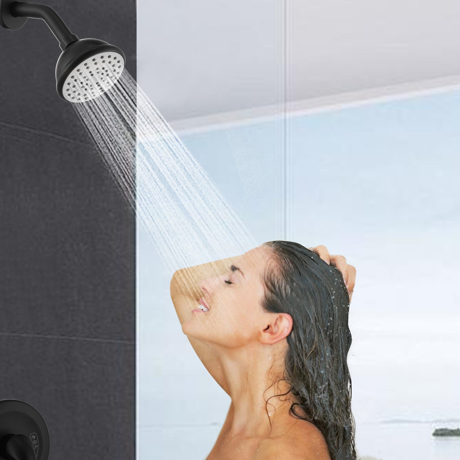 Matte Black 6 Inch Shower Faucet wih Tub Spout Combo matte black-metal