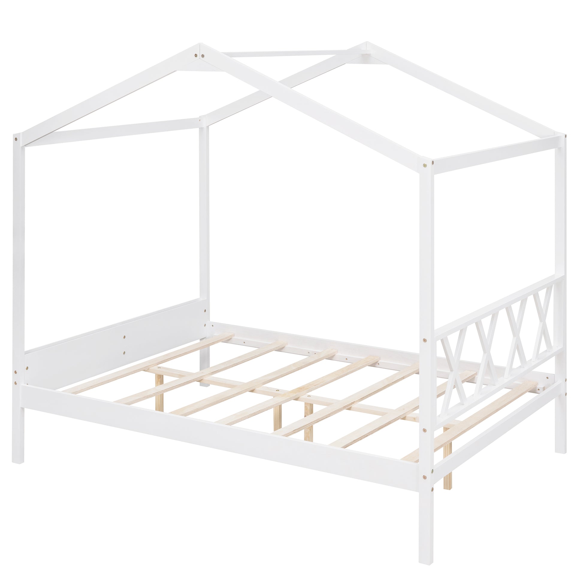 Full Size Wood House Bed With Storage Space, White Old Sku :Lp000002Aak White Solid Wood