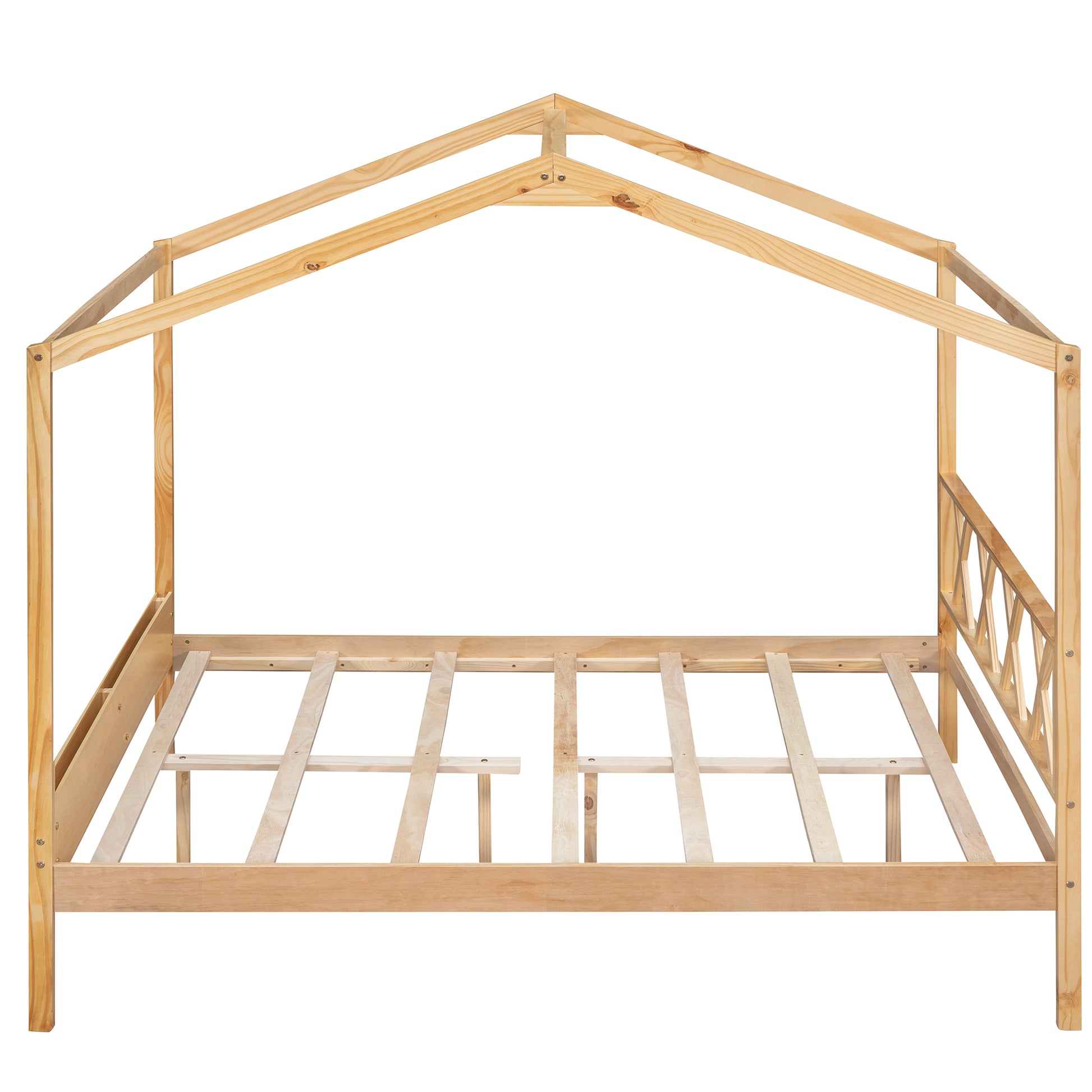 Full Size Wood House Bed With Storage Space, Natural Old Sku :Lp000002Aam Natural Solid Wood