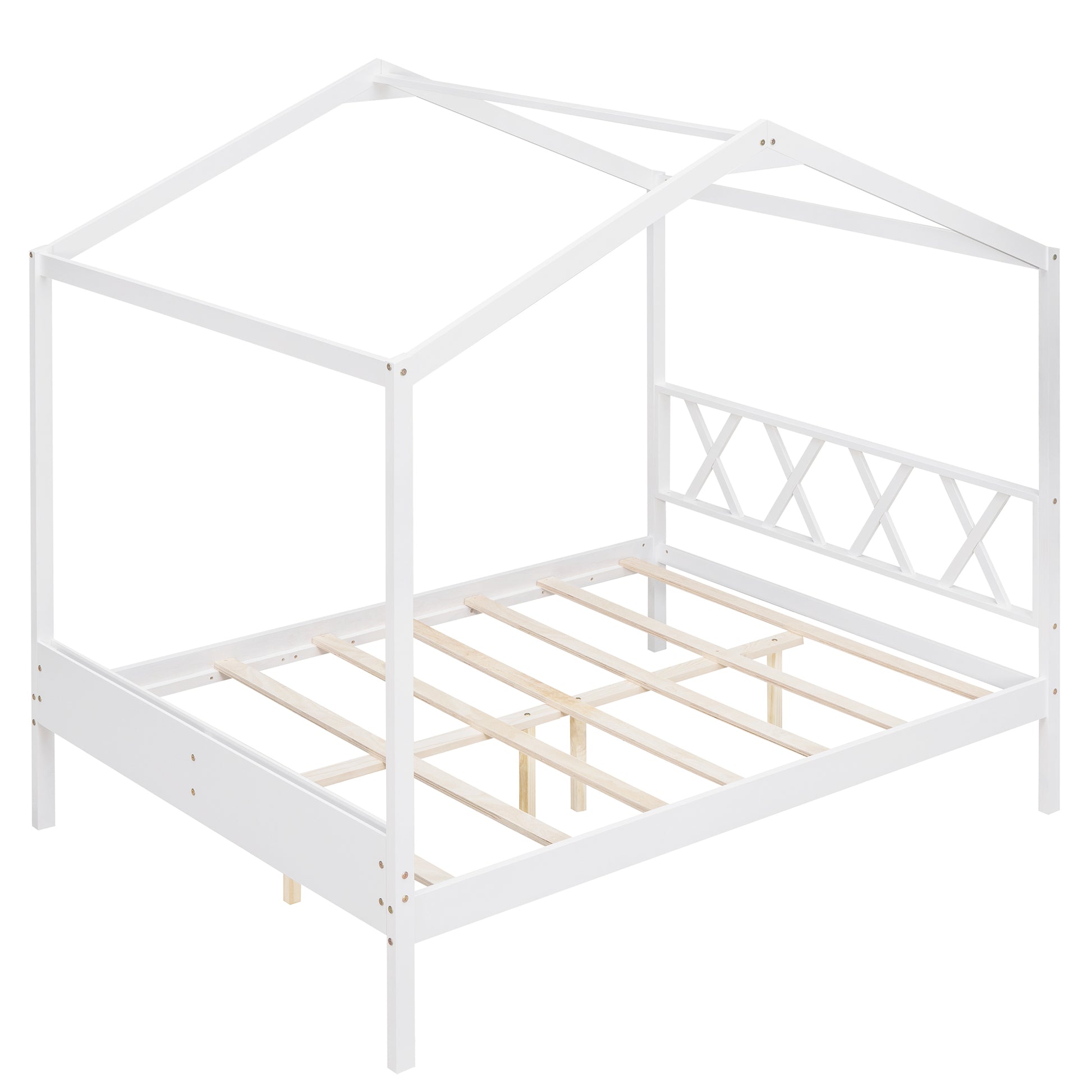 Full Size Wood House Bed With Storage Space, White Old Sku :Lp000002Aak White Solid Wood