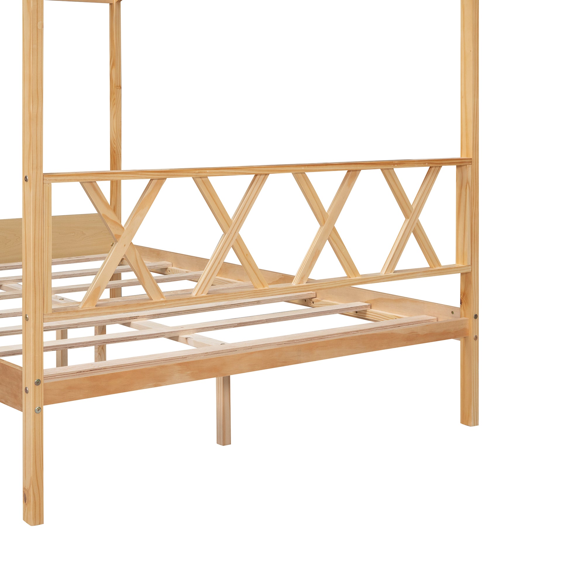 Full Size Wood House Bed With Storage Space, Natural Old Sku :Lp000002Aam Natural Solid Wood