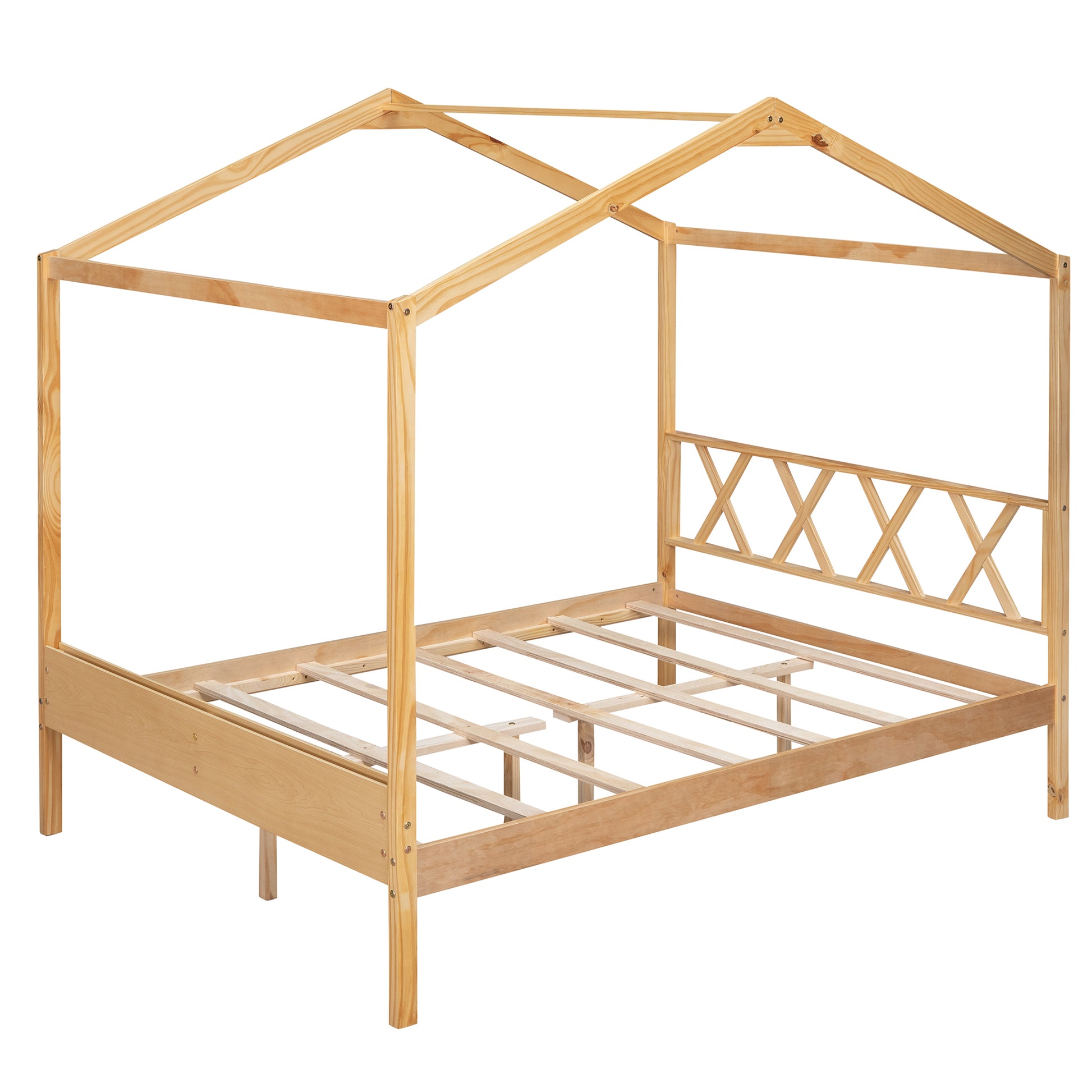 Full Size Wood House Bed With Storage Space, Natural Old Sku :Lp000002Aam Natural Solid Wood