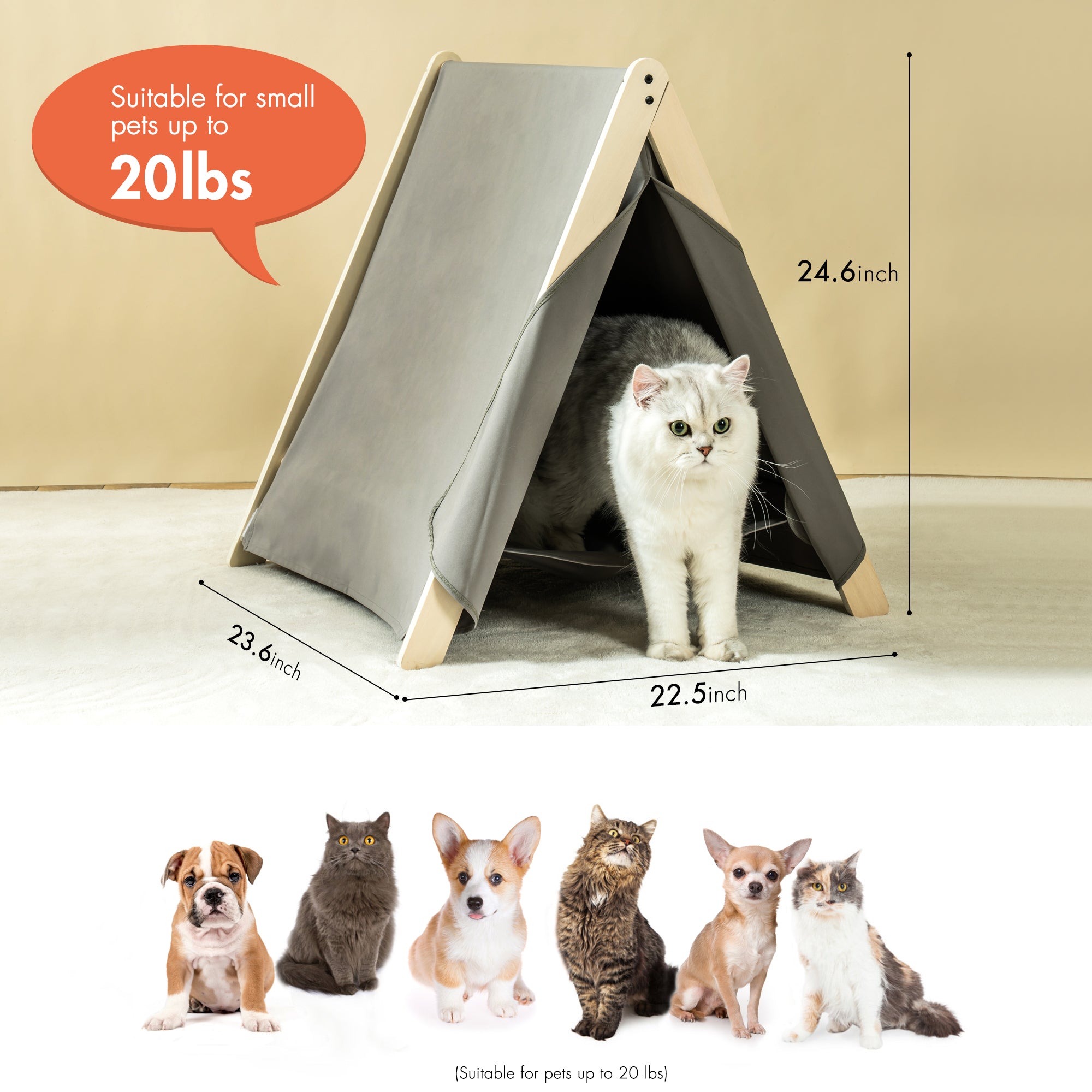 Pet Tent, Cat Tent for Indoor Cats, Wooden Cat House retro green-solid wood