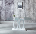 Modern Design Mdf Dining Table With White Finish, Clear Glass Top, For 6 People White Mdf