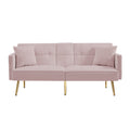 Pink Velvet Futon Sofa Bed With Gold Metal Legs Pink Velvet Wood Tufted Back Eucalyptus Square Arms Foam Velvet 2 Seat